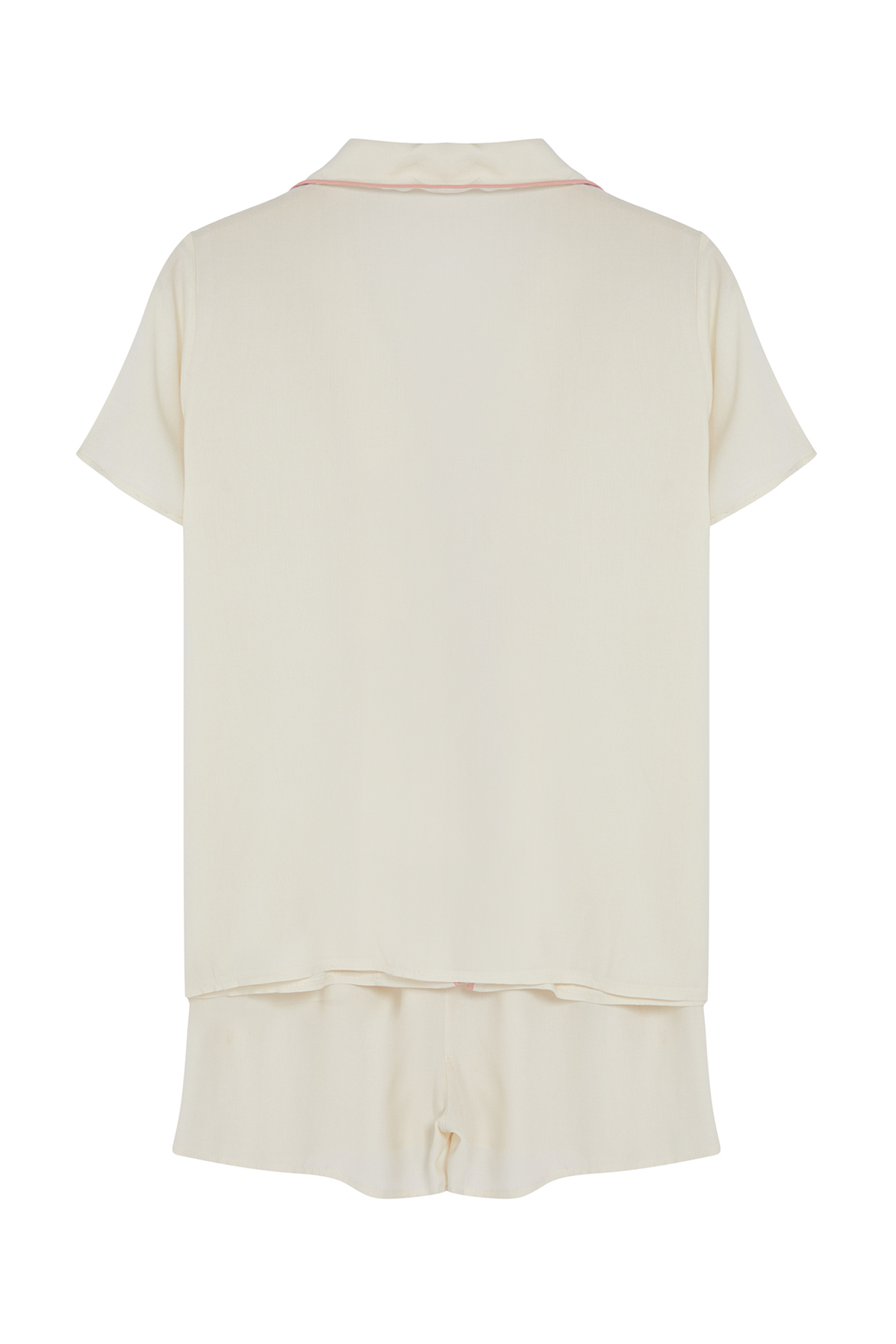 Trendyolmilla  Beyaz Kurdele/Fiyonk ve Biye Detaylı Viskon Şortlu Dokuma Pijama Takımı THMSS24PT00290 - Görsel 8