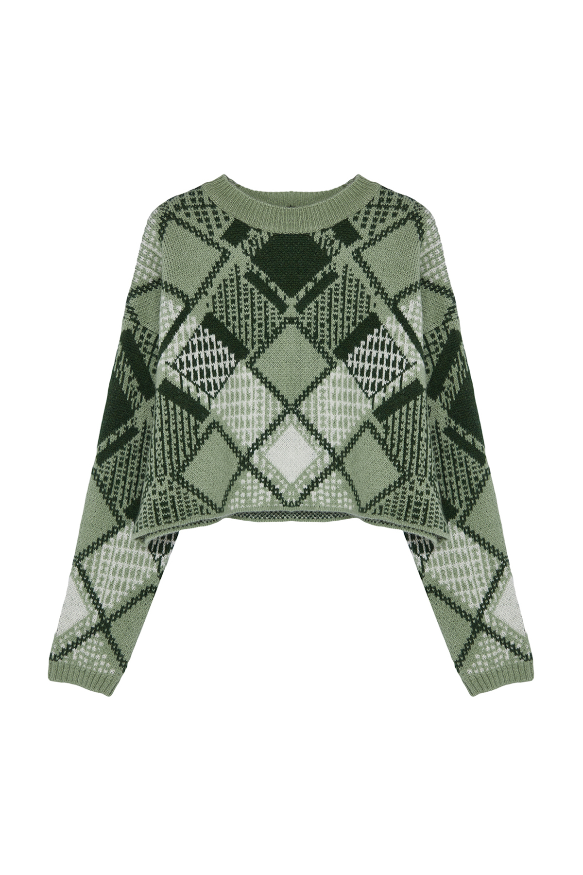 Trendyolmilla  Mint Geniş Kalıp Crop Baklava Desenli Triko Kazak TWOAW24KZ01126 - Görsel 6