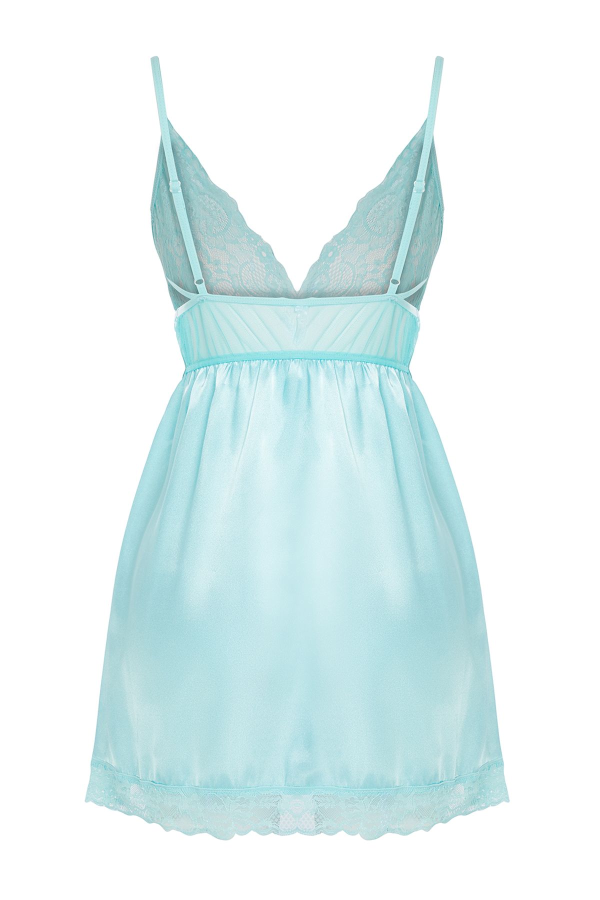 Trendyol Collection-Wassergrünes, gerafftes, gestricktes Babydoll aus Satin mit Seilträgern THMSS22LL0001 7