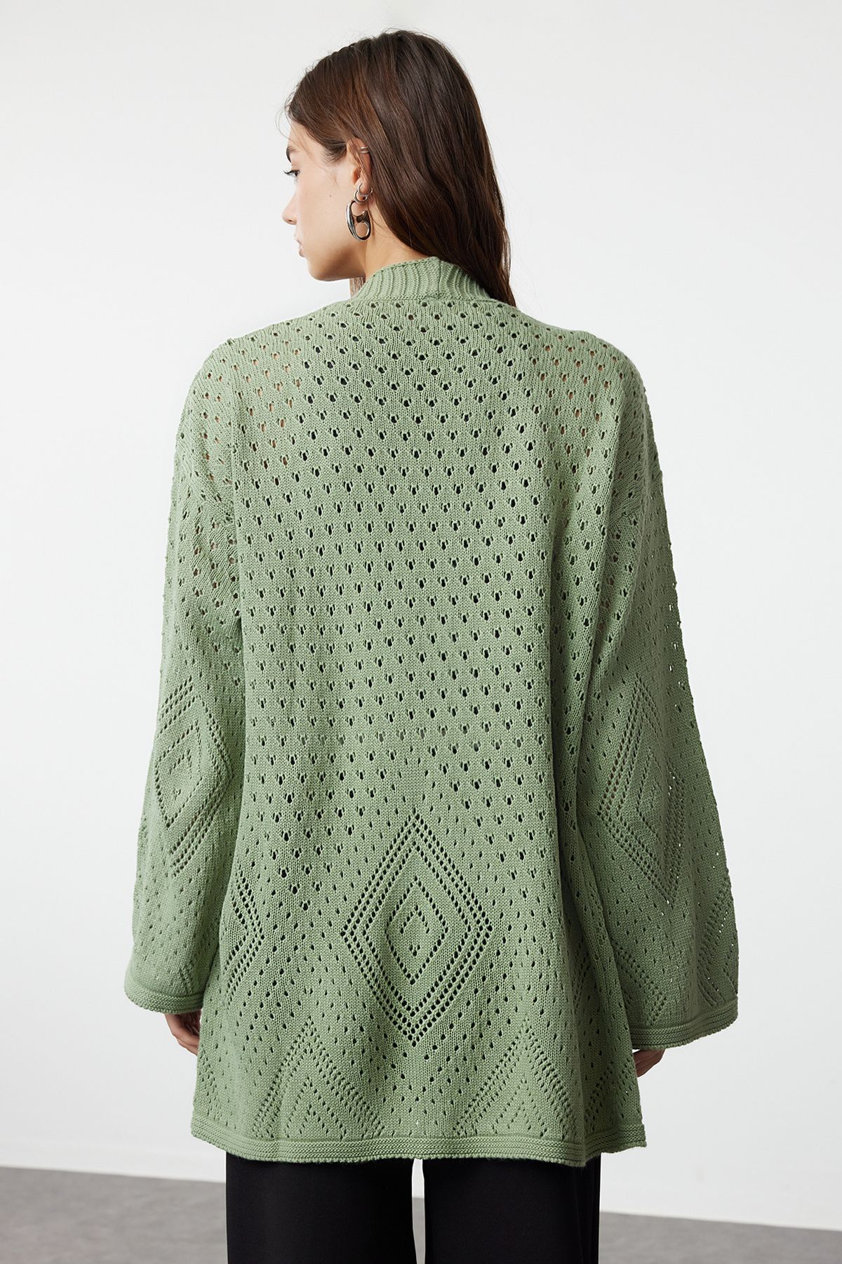 Trendyol Collection-Mintfarbener, durchbrochener/durchbrochener Midi-Strickjacke mit breiter Passform – TWOAW24HI00331 5