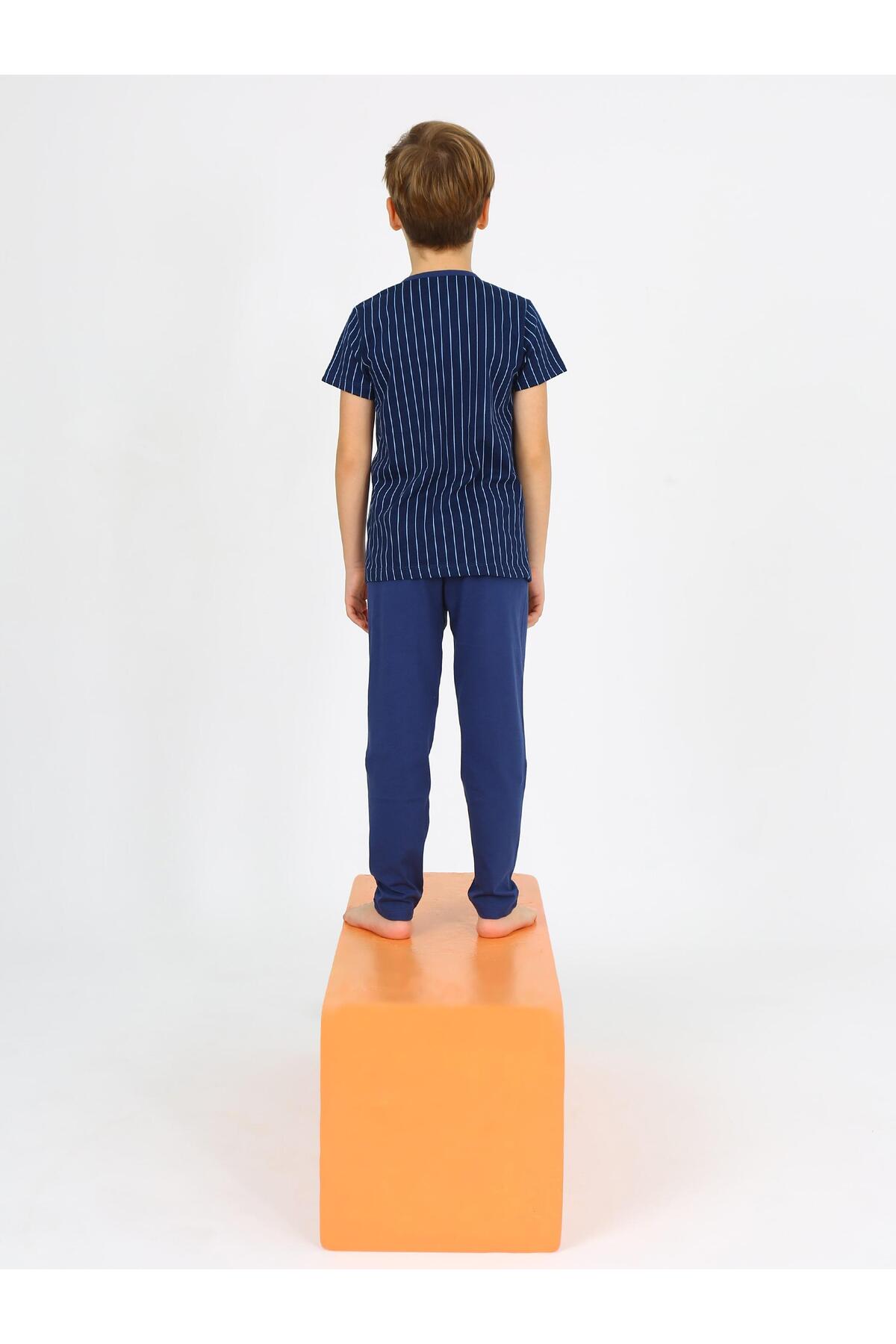 vitmo Erkek Çocuk Kısa Kollu %100 Pamuklu Düğme Detaylı Sailboat Pijama Takımı fotoğrafı 3 (önizleme)