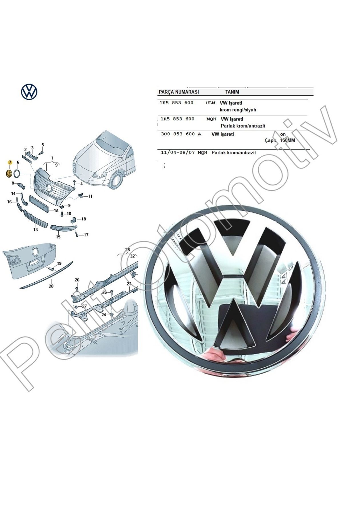 İthal-Passat B6 (2006-2011) Front Shutter Crest 1k5853600 3c0853600a 2