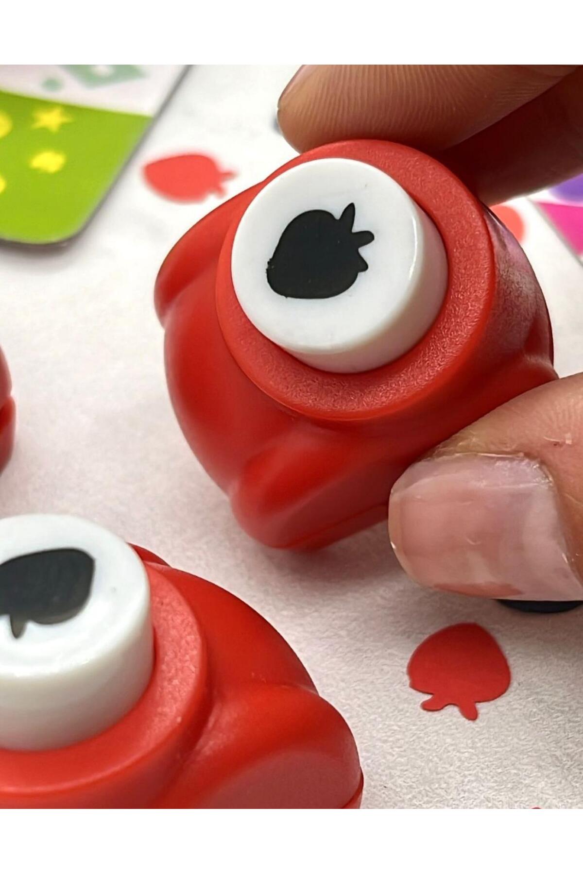 Kağıt Gemi Dükkan Çilek Desenli Kırmızı Mini Delgeç