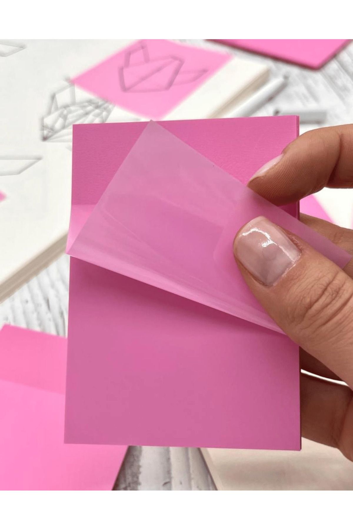 Kağıt Gemi Dükkan-Soft Dark Pink Transparent Post-it / Transparent Sticky Note / Sticky Note / Bullet Journal 2