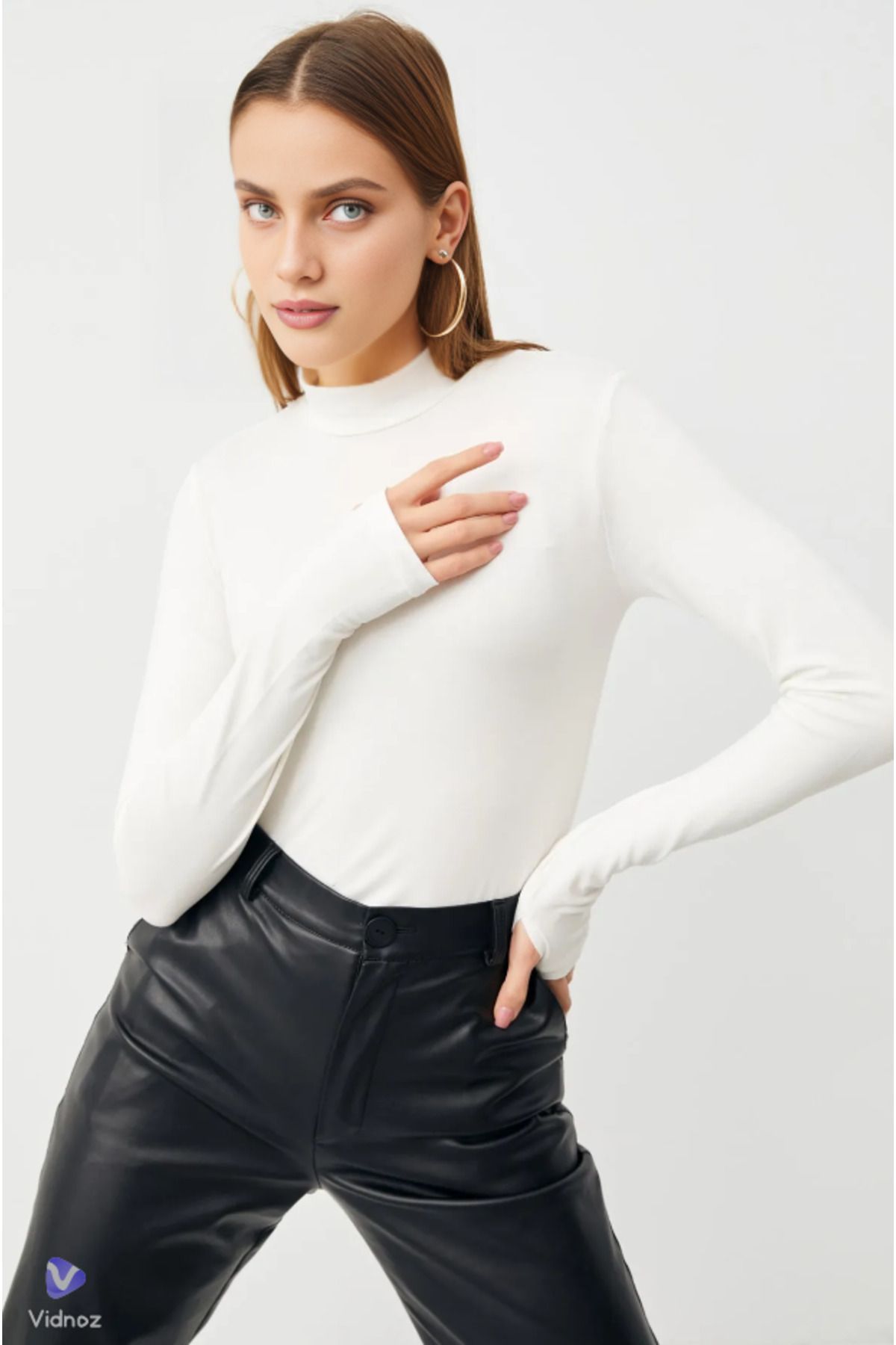 Housess-Women's Blouse Bodysuit with Finger Detail 2