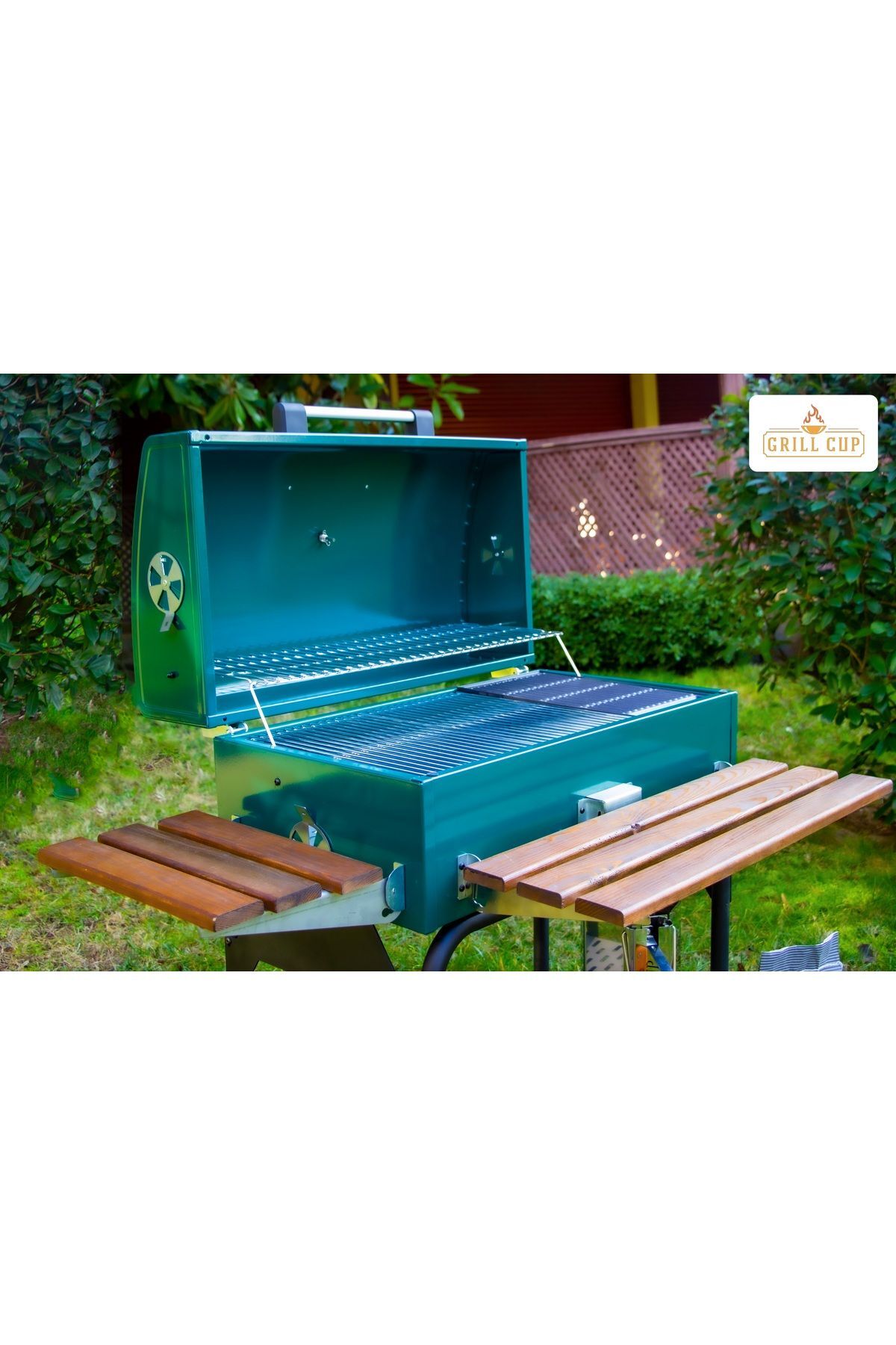 grıllcup gc75 kömürlü barbekü (bbq) profesyonel bahçe mangal orman yeşili 5