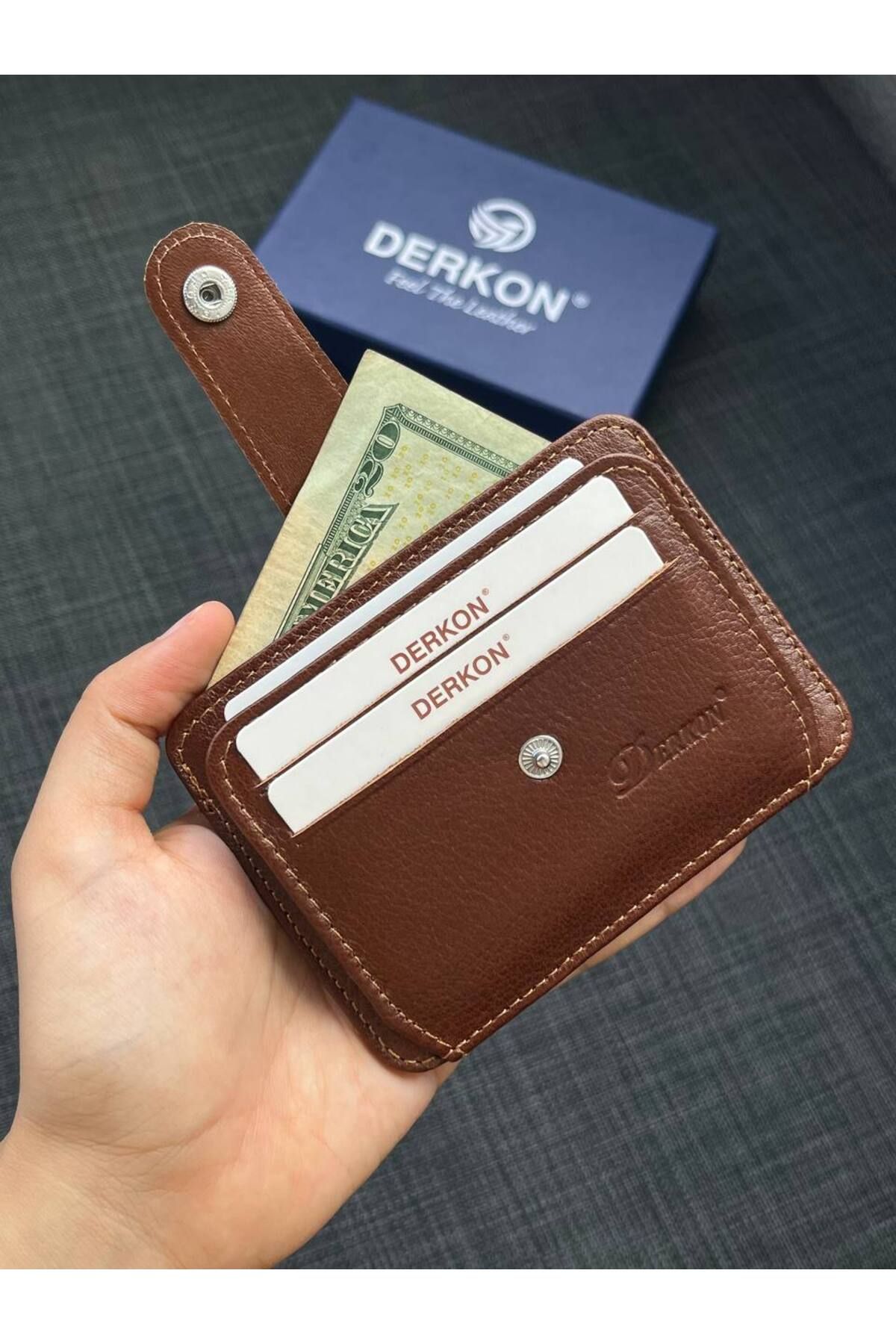 DERKON-Unisex Tan Genuine Leather Card Holder - Wallet 5