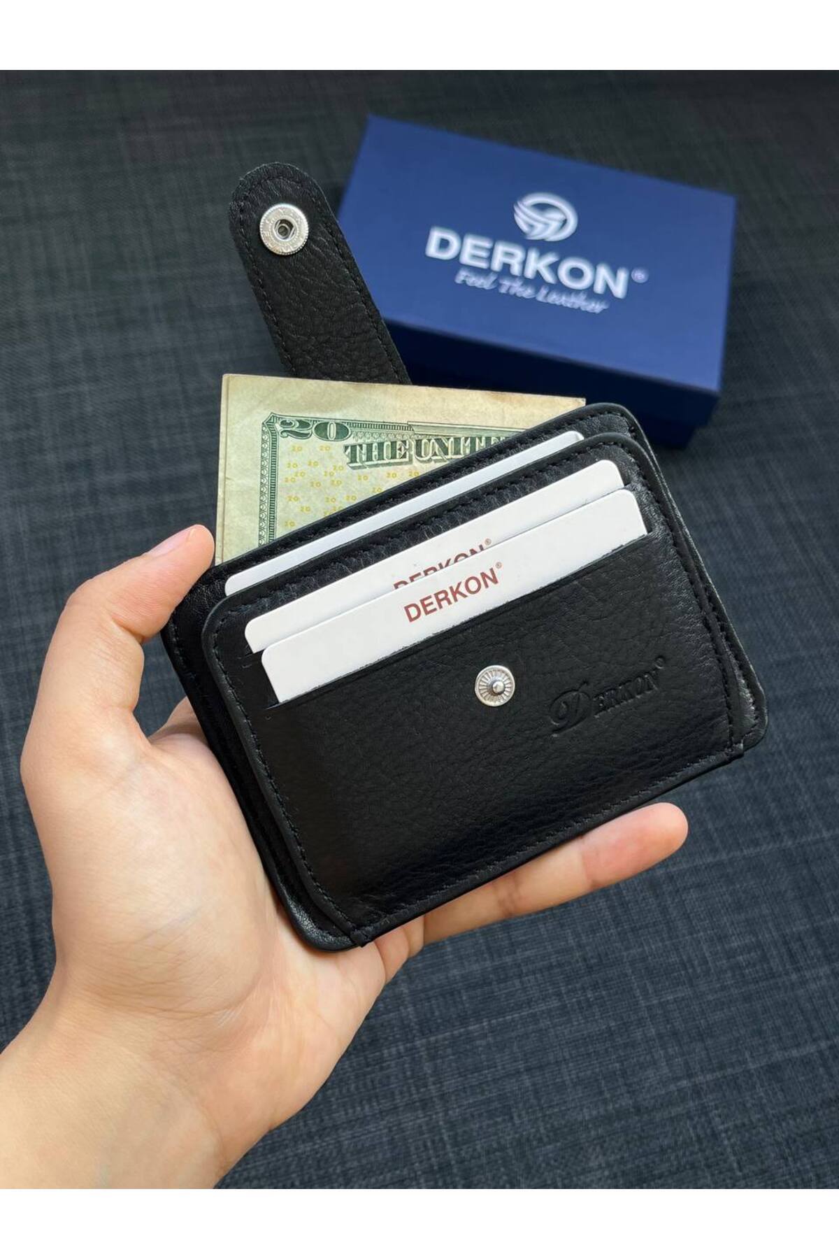 DERKON-Unisex Genuine Leather BlaCk Card Holder Wallet 5