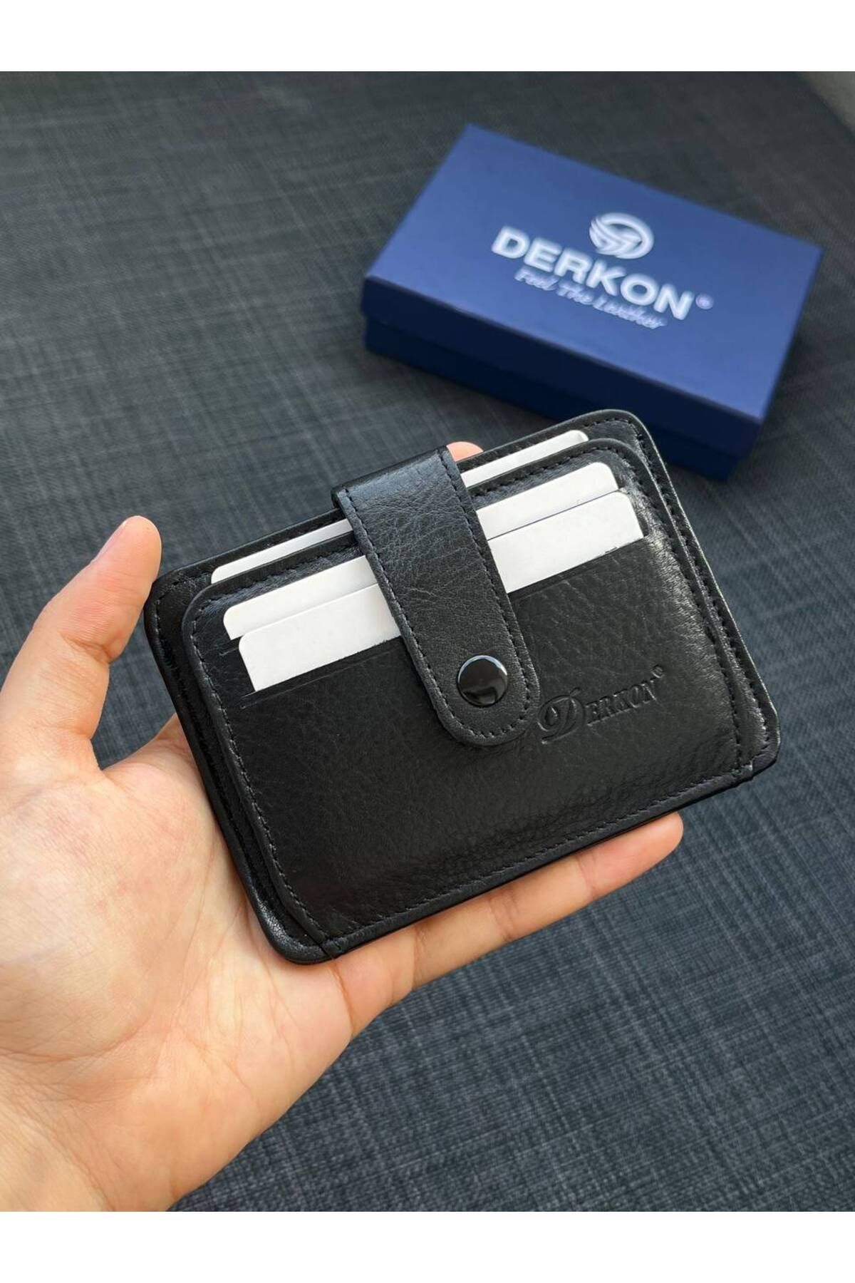 DERKON-Unisex Genuine Leather BlaCk Card Holder Wallet 1