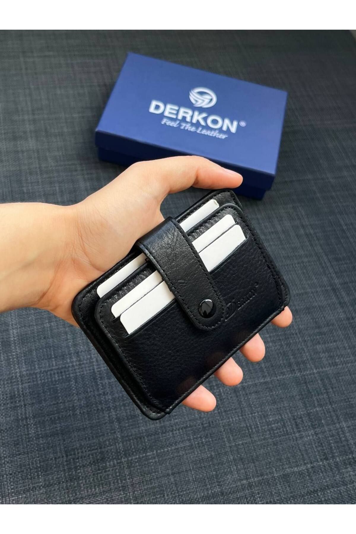 DERKON-Unisex Genuine Leather BlaCk Card Holder Wallet 4