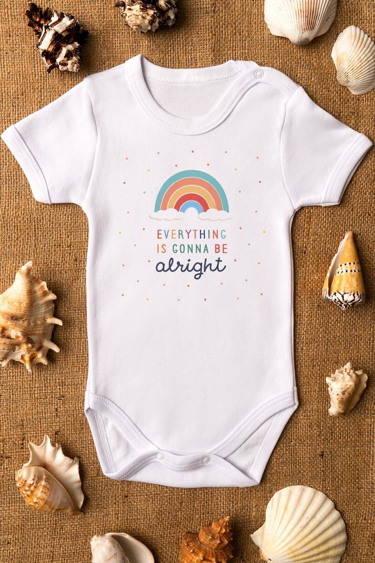 Organik %100 Pamuk Everything Is Gonna Be Alright Bebek Body Kısa Kollu Çıtçıtlı Badi Zıbın 5321