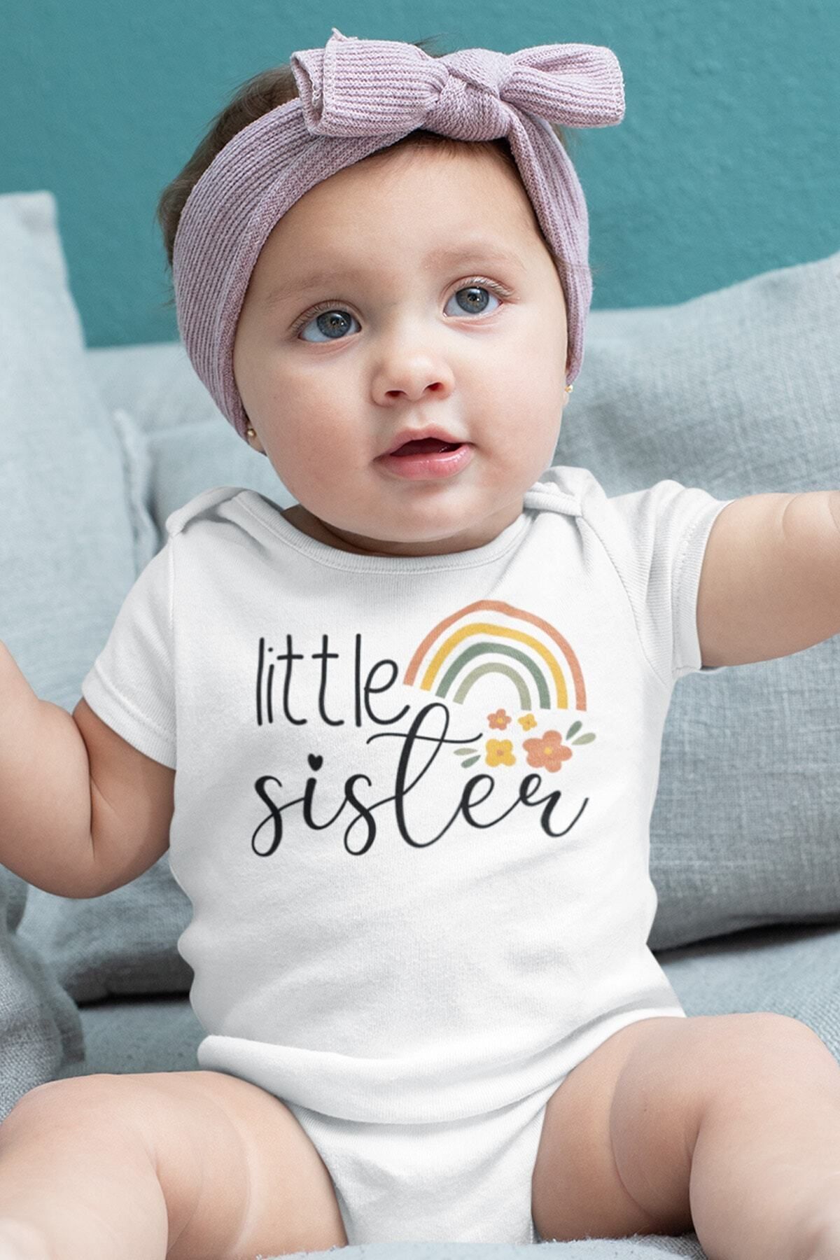 Organic 100% Cotton Little Sister Sister Printed Short Sleeve Baby Snapsuit Bodysuit Bodysuit 5379
