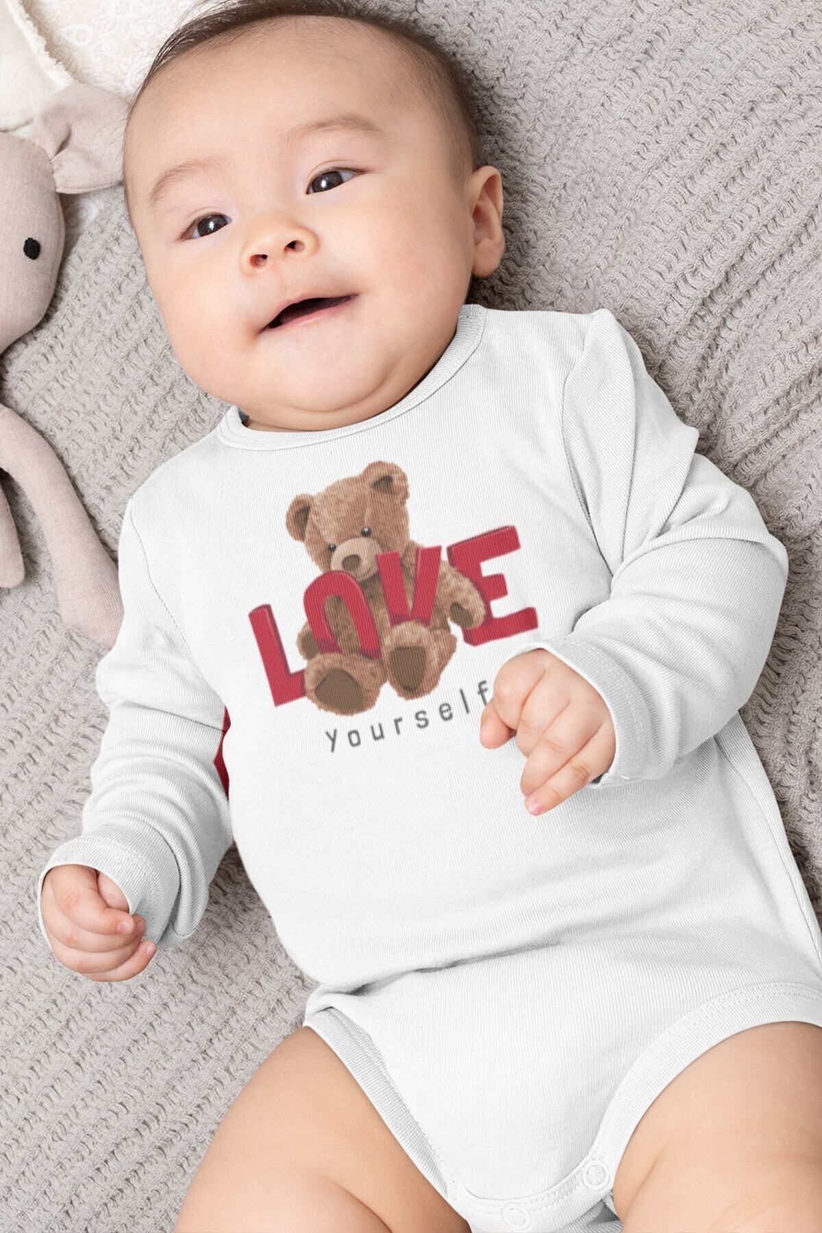  بادی نوزادی طرح خرس عروسکی طرح Love، ۱۰۰٪ پنبه ارگانیک، آستین بلند، طرح خرس عروسکی، کد ۵۴۰۸