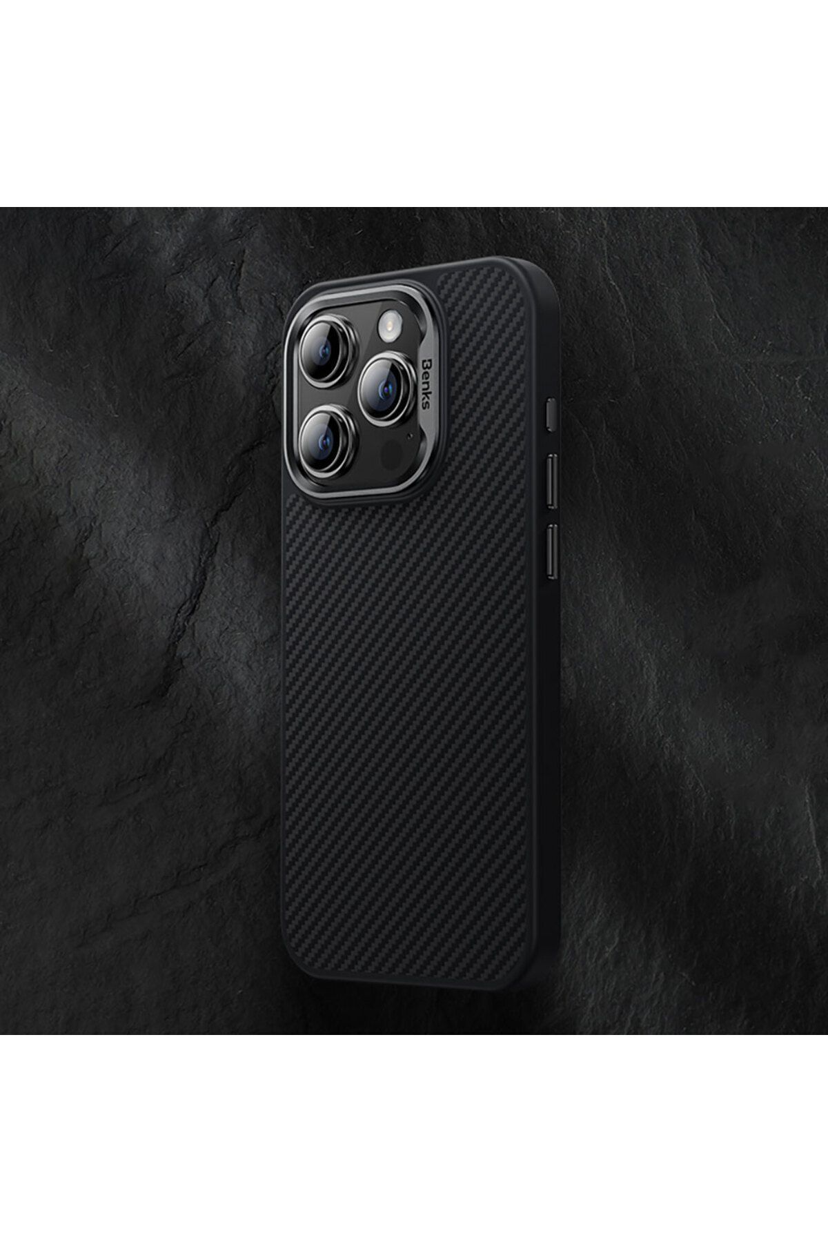 کاور و قاب IPHONE 15 PRO MAX سازگار با غلاف کربن فیبر MAGSAFE شارژ BENGROBES HYBRID ARMORPRO 600D KEVLAR Benks