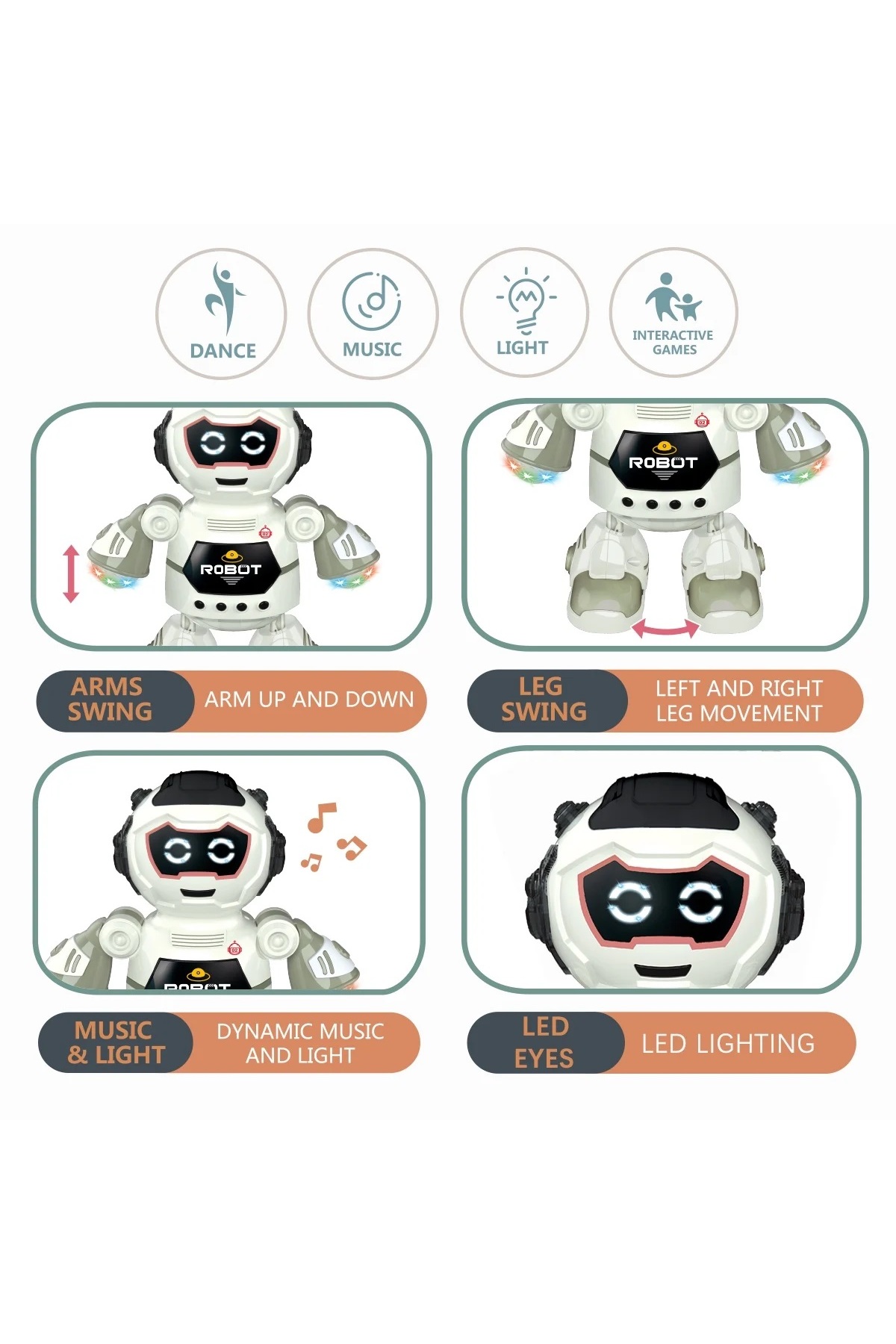 Brother Toys 3d Disko Işıklı Ve Müzikli Dans Eden Elektronik Oyuncak Robot Piller Hediye 20 Cm. fotoğrafı 5 (önizleme)