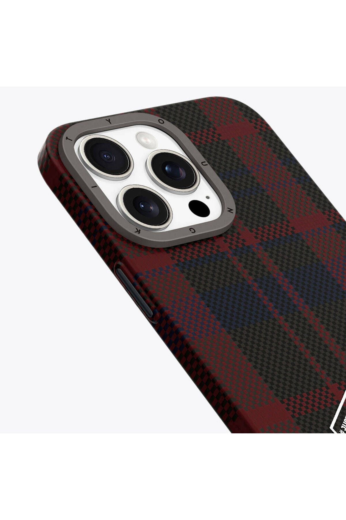 iPhone 15 Pro Kılıf Ekose Desenli Youngkit Gezhi Serisi Kılıf- Kırmızı