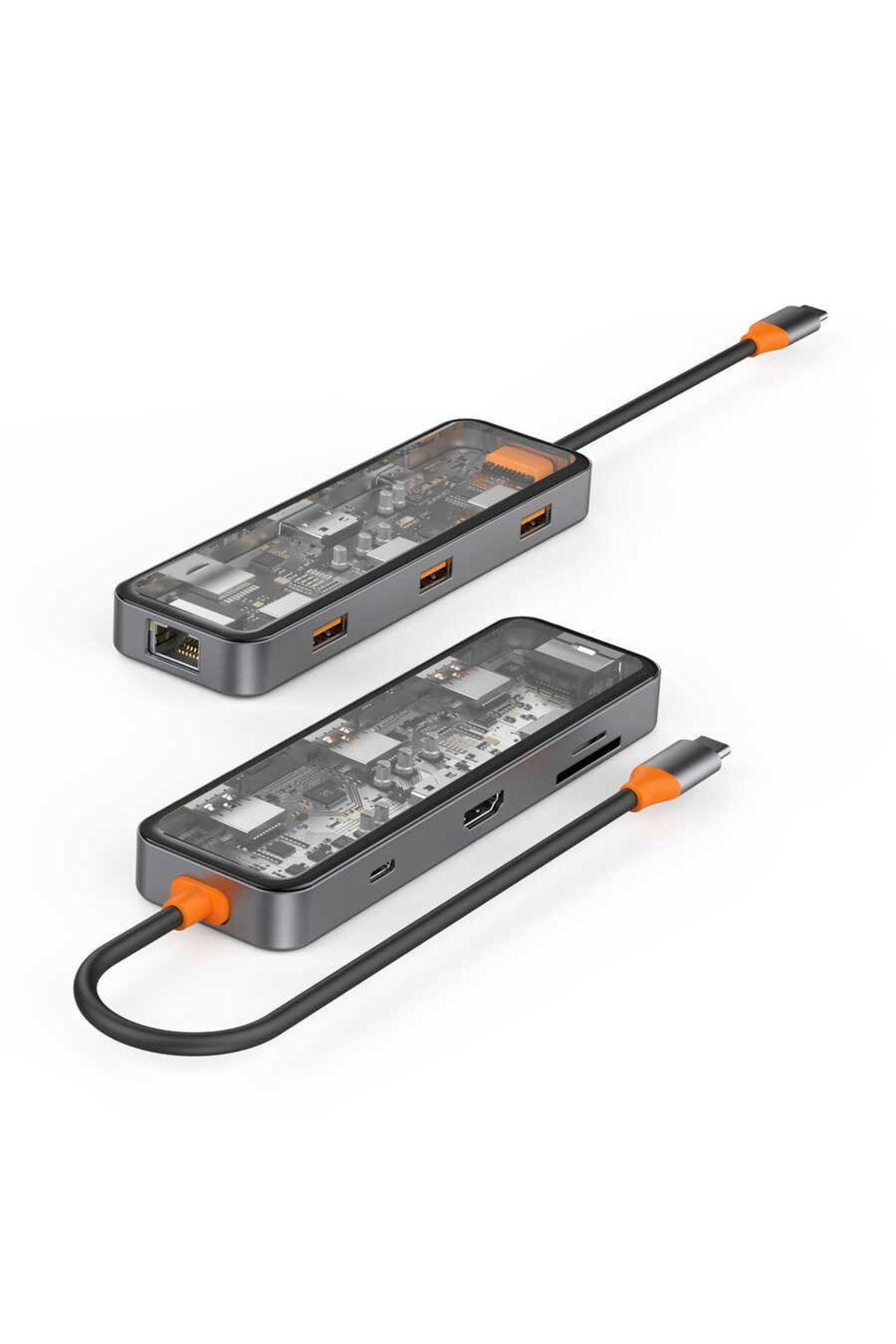 WIWU-Cb008 Cyber 8 In 1 Type-C Compatible 100w Charging Supported Transparent Appearance SD Card-rj45-hdmi-usb Copier 2