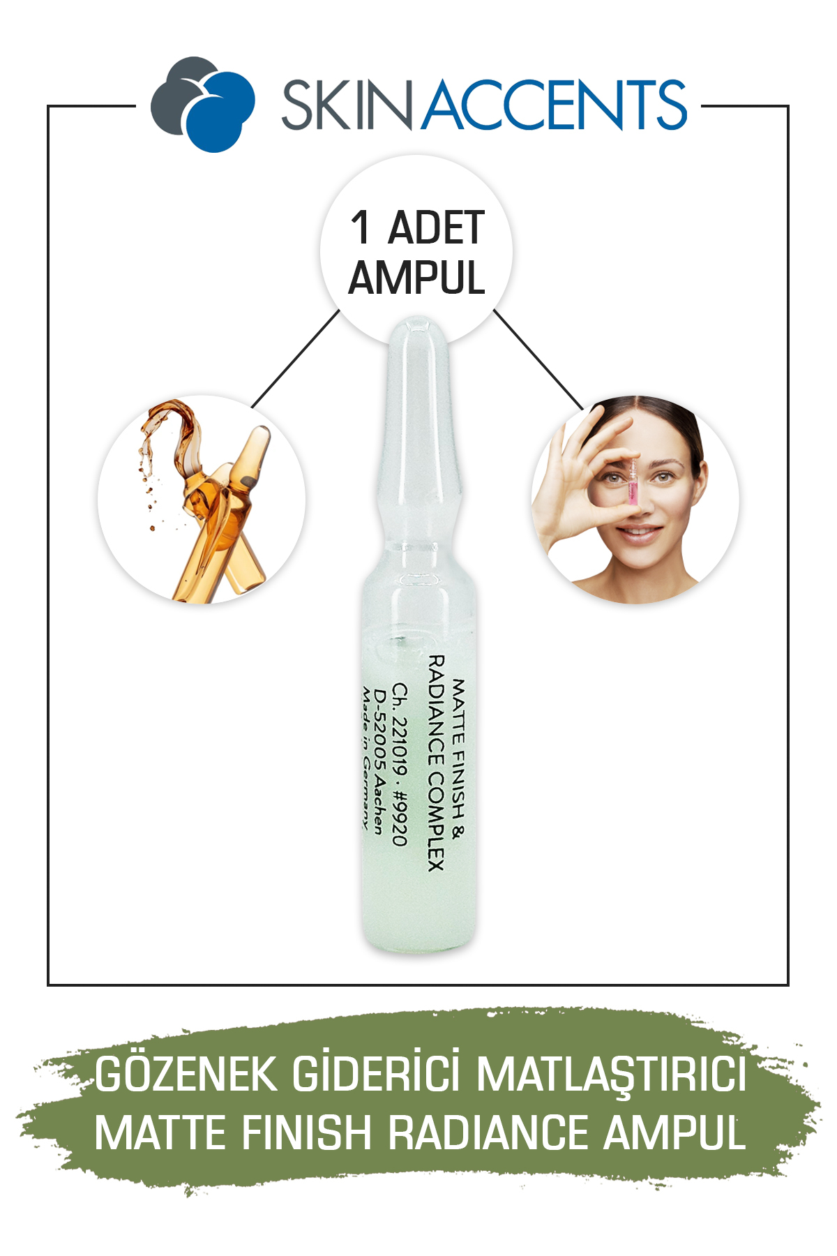Skin Accents 1 Adet Gözenek Giderici Matlaştırıcı Ampul Matte Finish Cilt Serumu Alman Dermapen Dermaroller Serum
