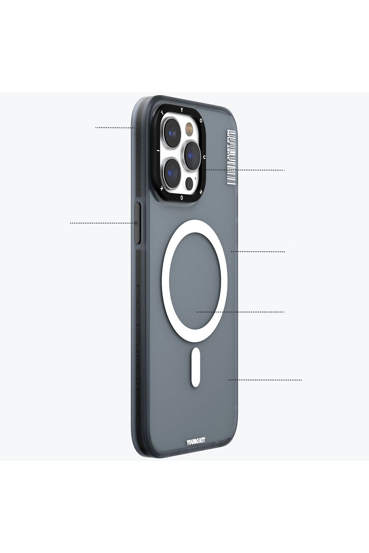 iPhone 15 Pro Youngkit Colored Sand Serisi Magsafe Uyumlu Kılıf - Siyah