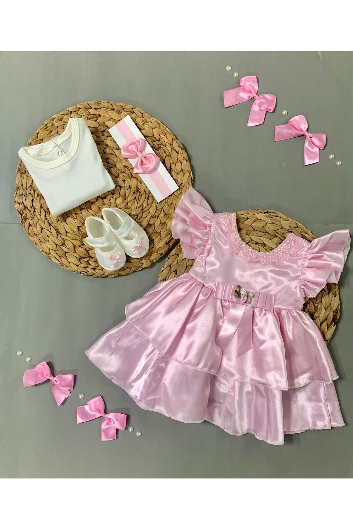 Petite Ponpon Baby Ponpon Baby Kız Bebek Yenidoğan Hediyelik Mevlüt Elbisesi Bebek Mevlütlük Elbise fotoğrafı 4 (önizleme)