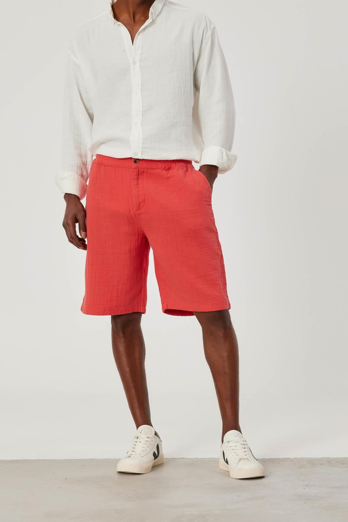 NOMARC Pantaloni Scurți Din In, Cu Flori De Rodie Masculin - L