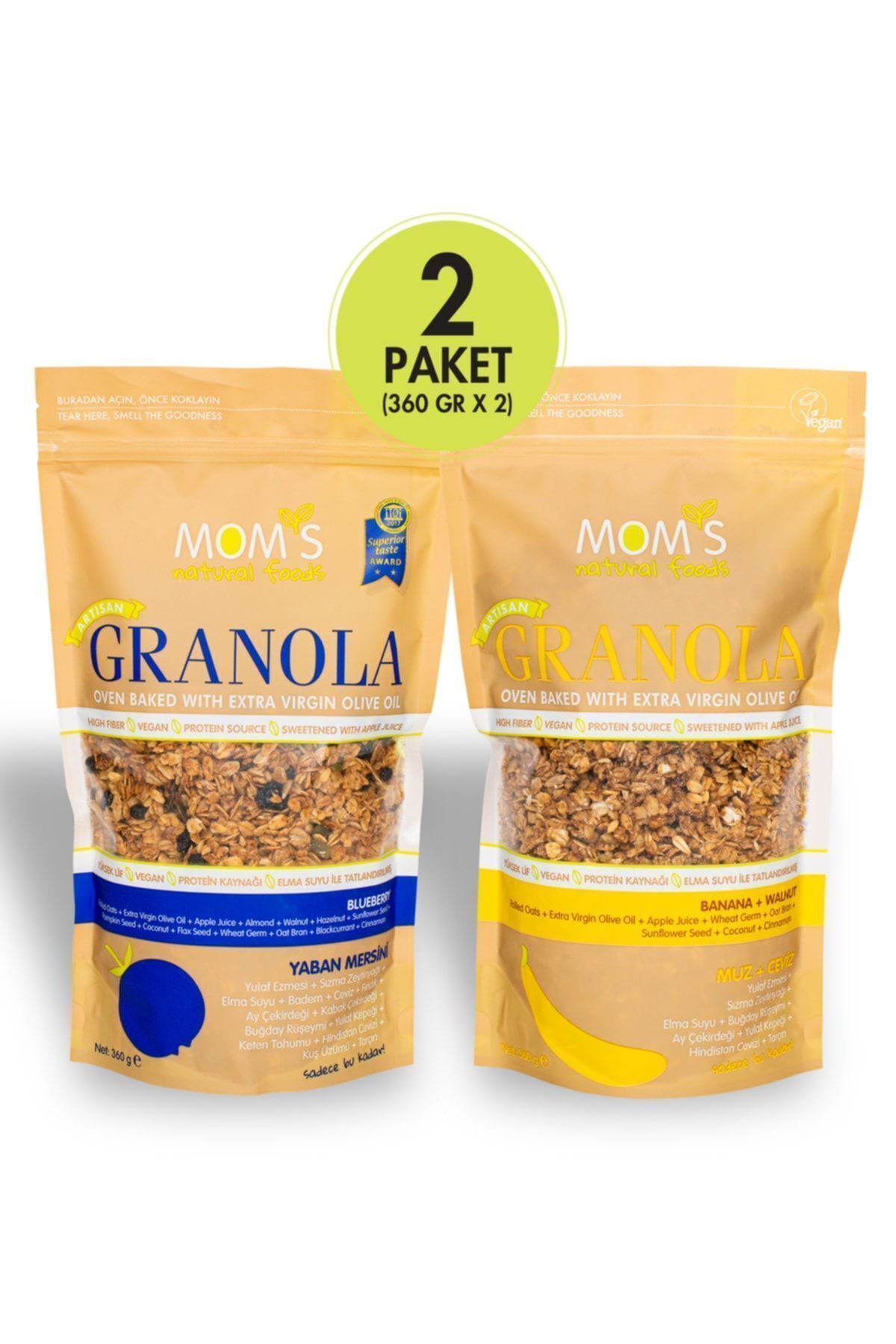 2'Lİ GRANOLA - YABANMERSİNİ 360 G - MUZ CEVİZ 360 G