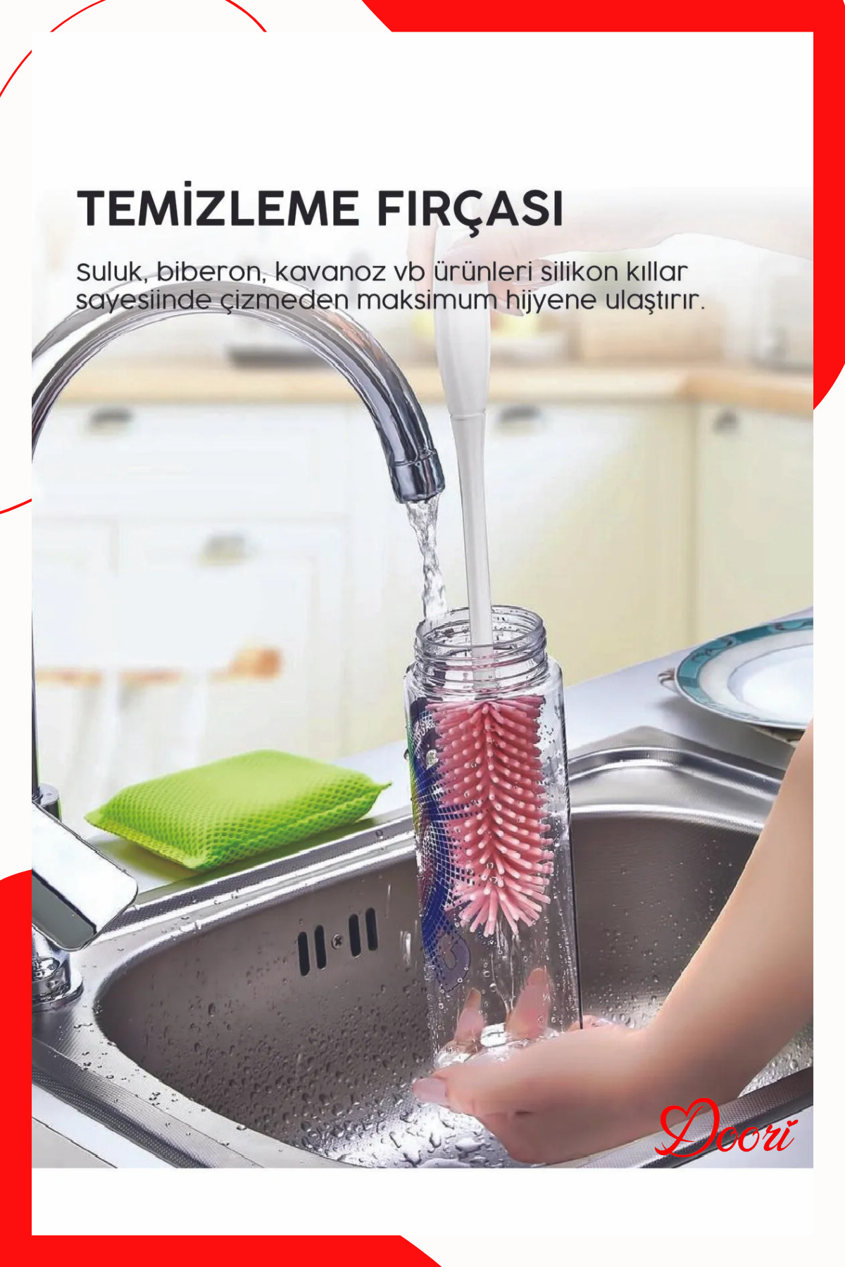 Doori Biberon Emzik Temizleyici Silikon Fırça Suluk Sürahi Yağ Şişe Temizleme Fırçası