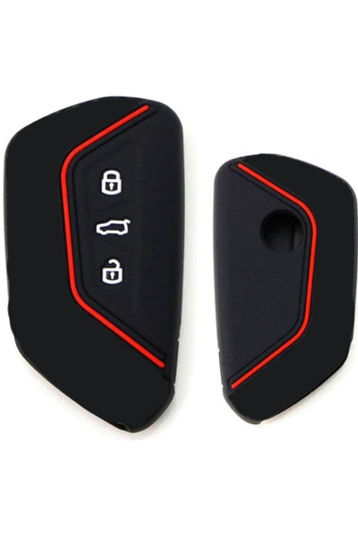 MeyZone Volkswagen Golf 8 Caddy Seat Leon Silikon Anahtar Kılıfı Kırmızı Çizgili