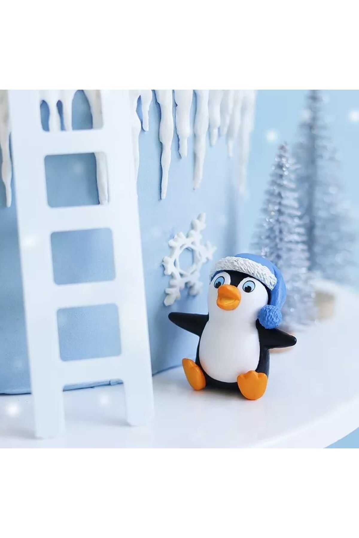 Şapkalı Penguen Maket Kürdanlı Cupcake Pasta Süsü Doğum Günü Süsleri Pasta Kürdanı