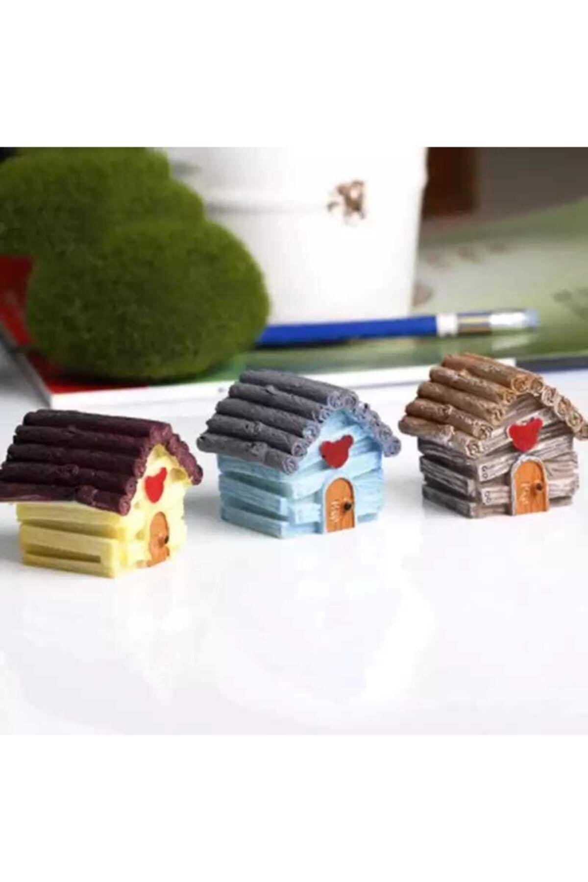 3 Adet Köy Evi Teraryum Obje Minyatür Obje Teraryum Aksesuar Saksı Süsü