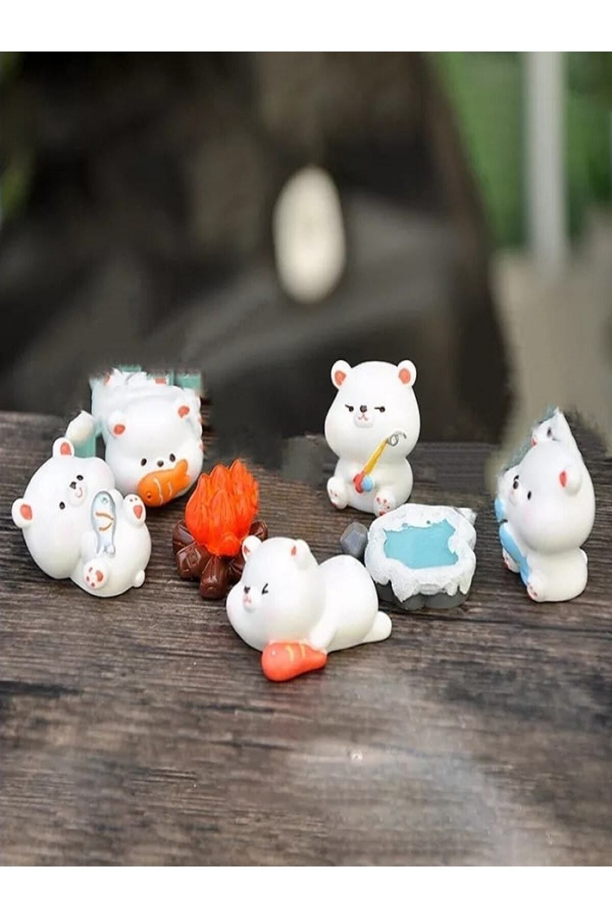 Ayıcık Set 7 Parça Diorama Malzemeleri Minyatür Ev Eşyaları Minyatür Oyuncak Figür