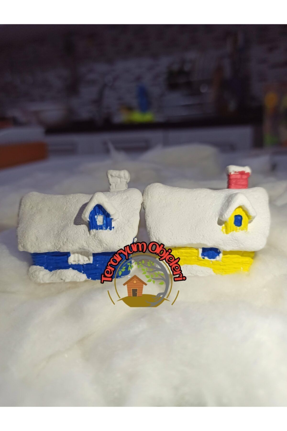 Karlı Evler 2 Adet Teraryum Obje Minyatür Obje Teraryum Diorama Malzemeleri