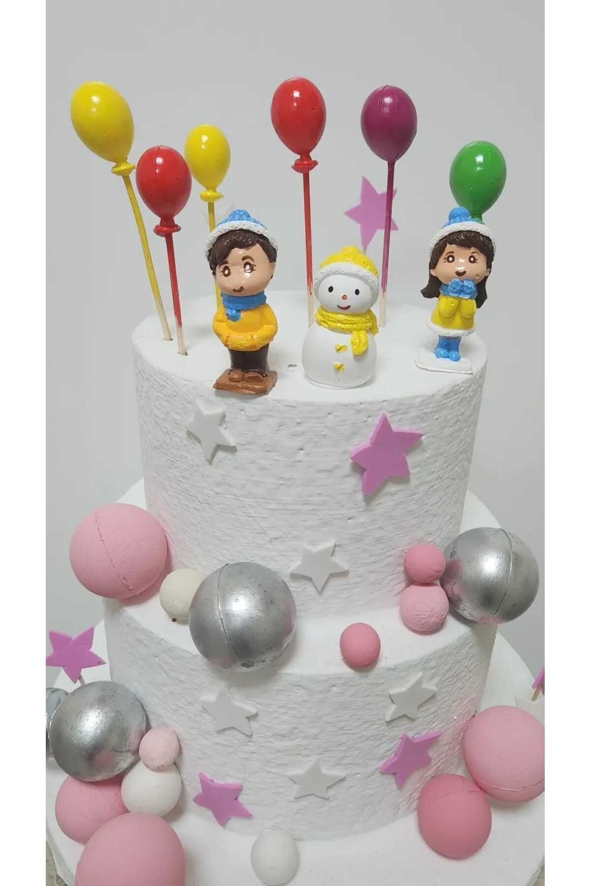 Sevgililer Balon Kardan Adam Maket Kürdanlı Cupcake Pasta Süsü Doğum Günü Süsü Kürdan Süsü