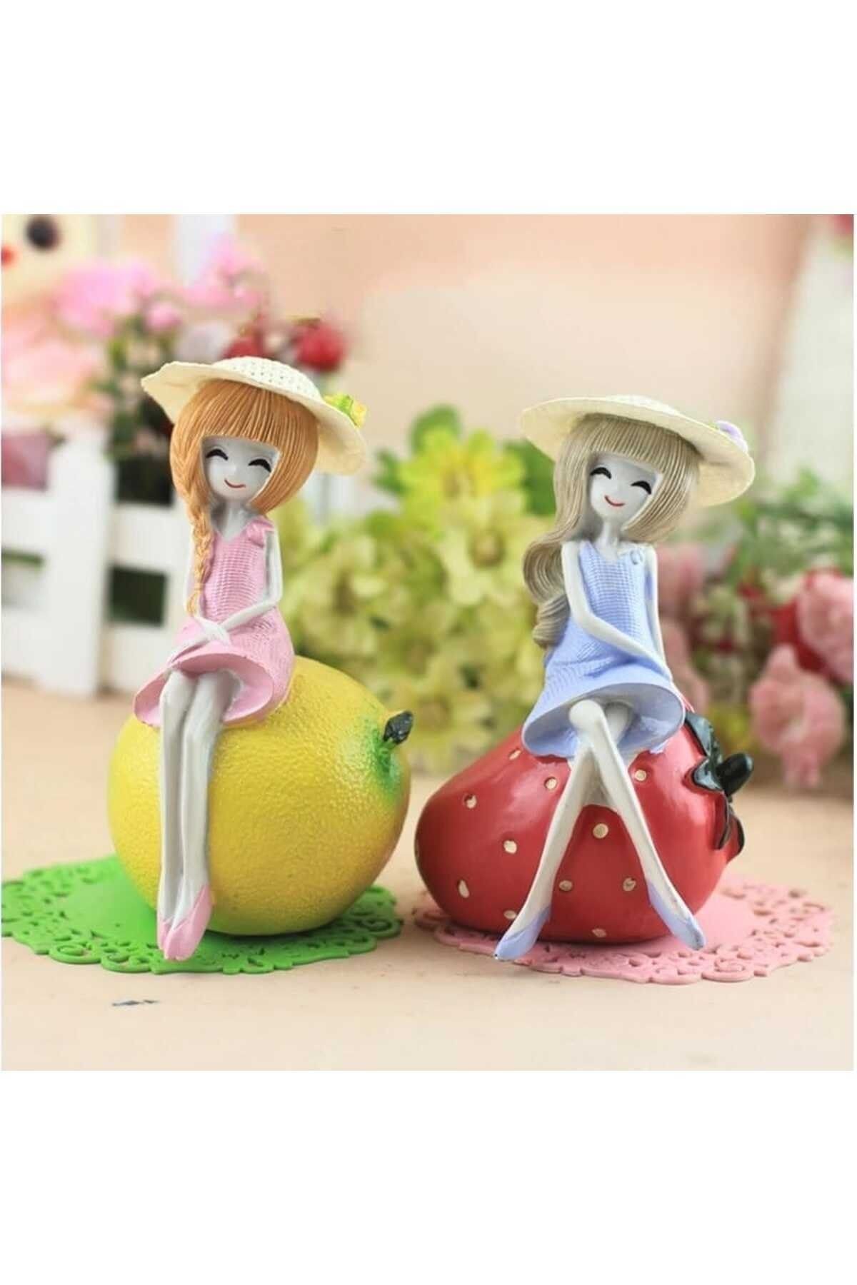 Çilekli Ve Portakallı Kız Maket Kürdanlı Cupcake Pasta Süsü Doğum Günü Süsleri