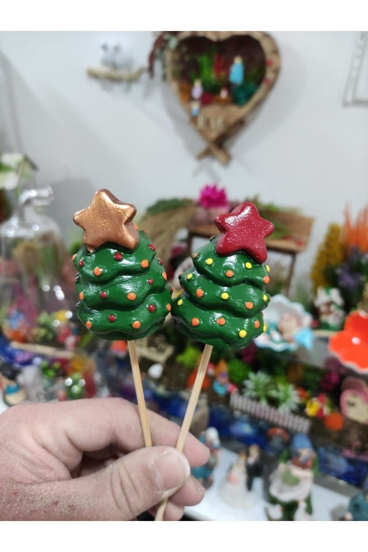 2'li Çam Ağacı Maket Kürdanlı Cupcake Pasta Süsü Doğum Günü Süsleri Pasta Kürdanı