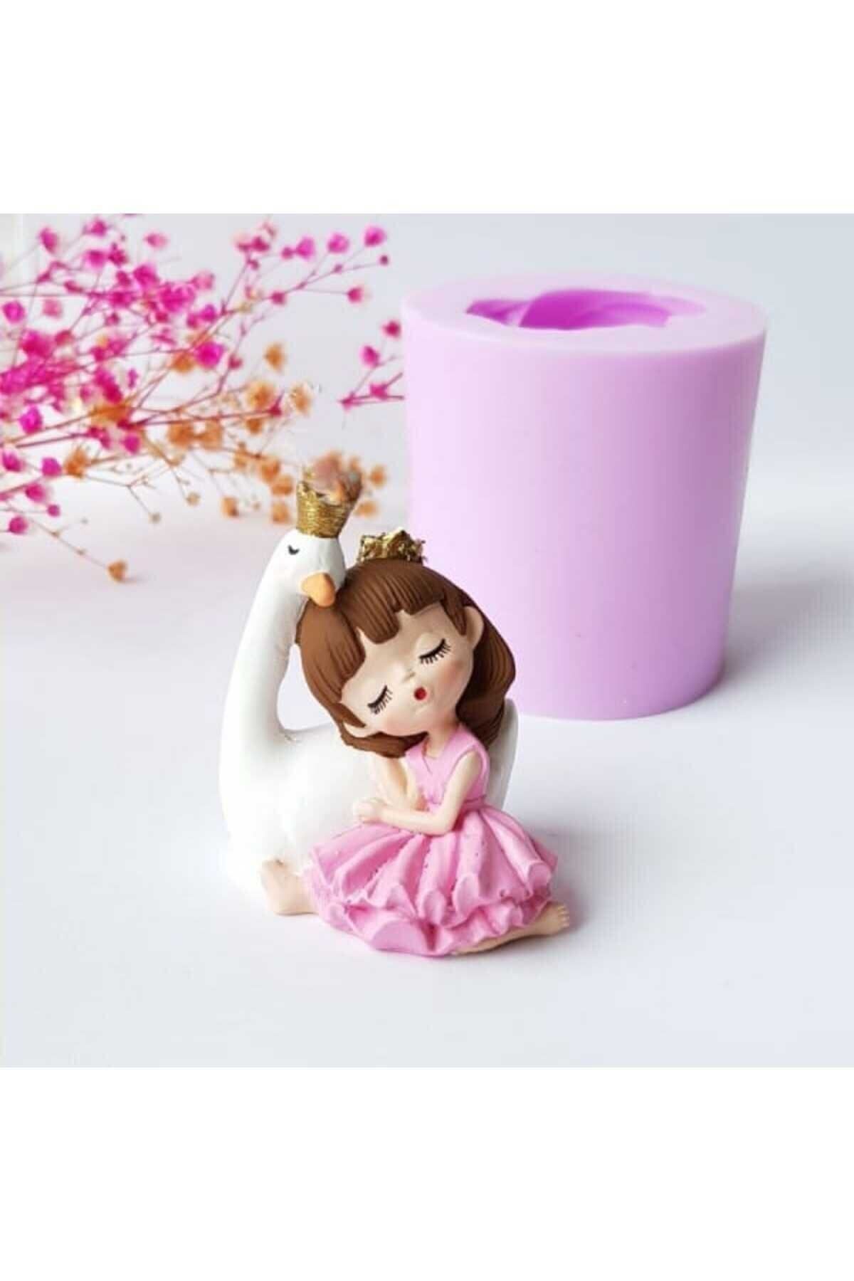 Kuğu Ve Kız Maket Kürdanlı Cupcake Pasta Süsü Doğum Günü Süsleri Kürdan Süsü