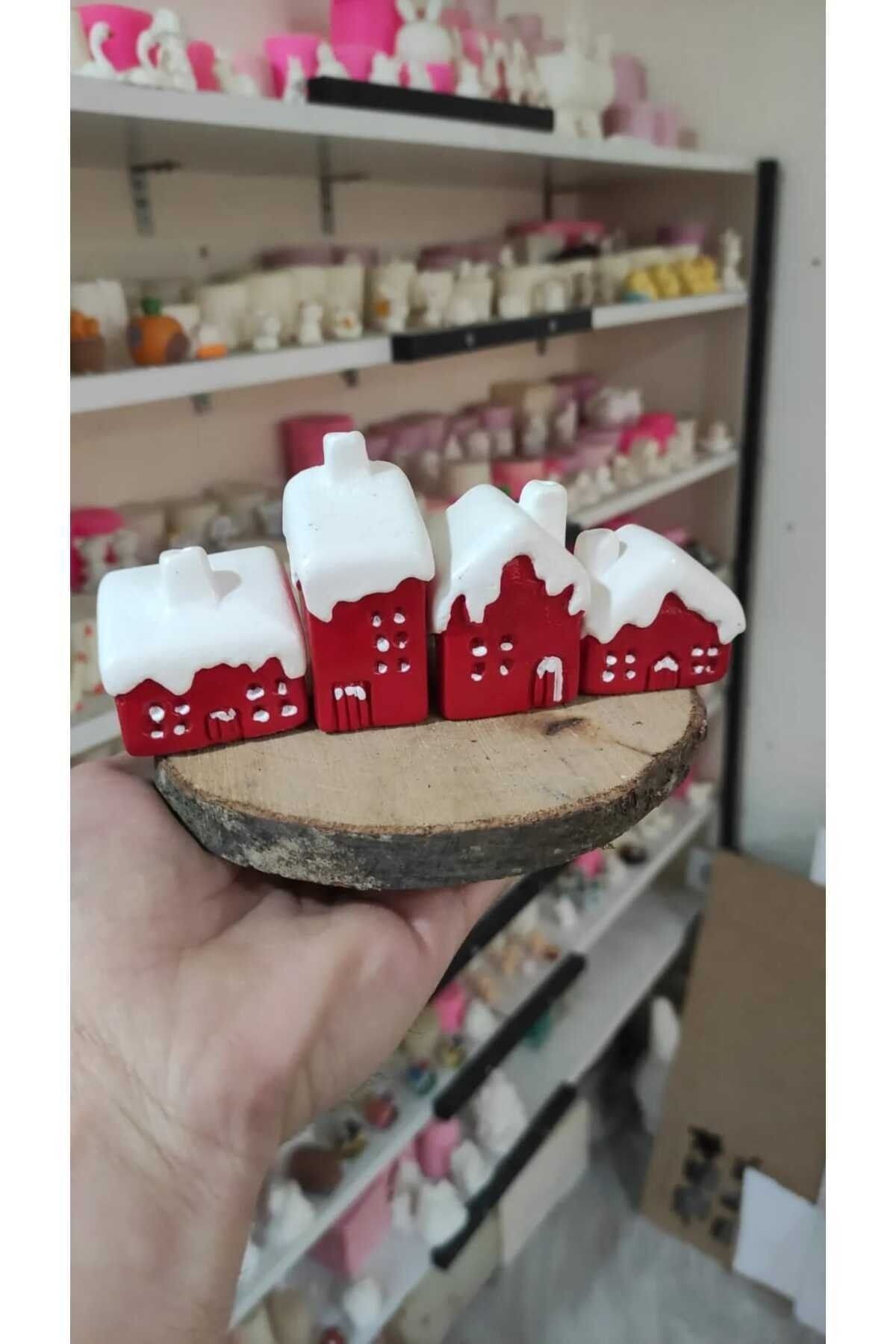 4 Adet Karlı Evler Maket Kürdanlı Cupcake Pasta Süsü Doğum Günü Süsleri Kürdan Süsü