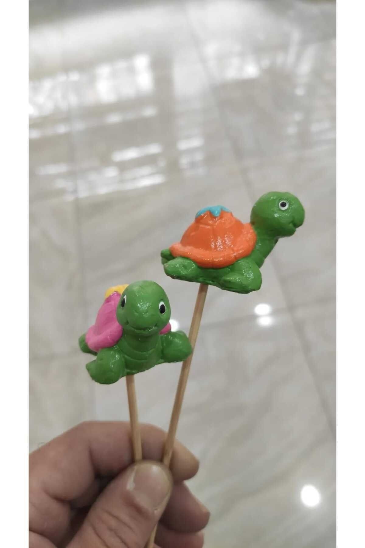 2'li Kaplumbağa Maket Kürdanlı Cupcake Pasta Süsü Doğum Günü Süsleri Kürdan Süsü