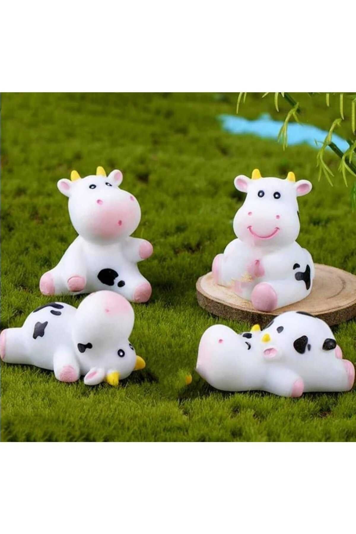 Inek 4'lü Maket Kürdanlı Cupcake Pasta Süsü Doğum Günü Süsleri Pasta Kürdanı Kürdan Süsü