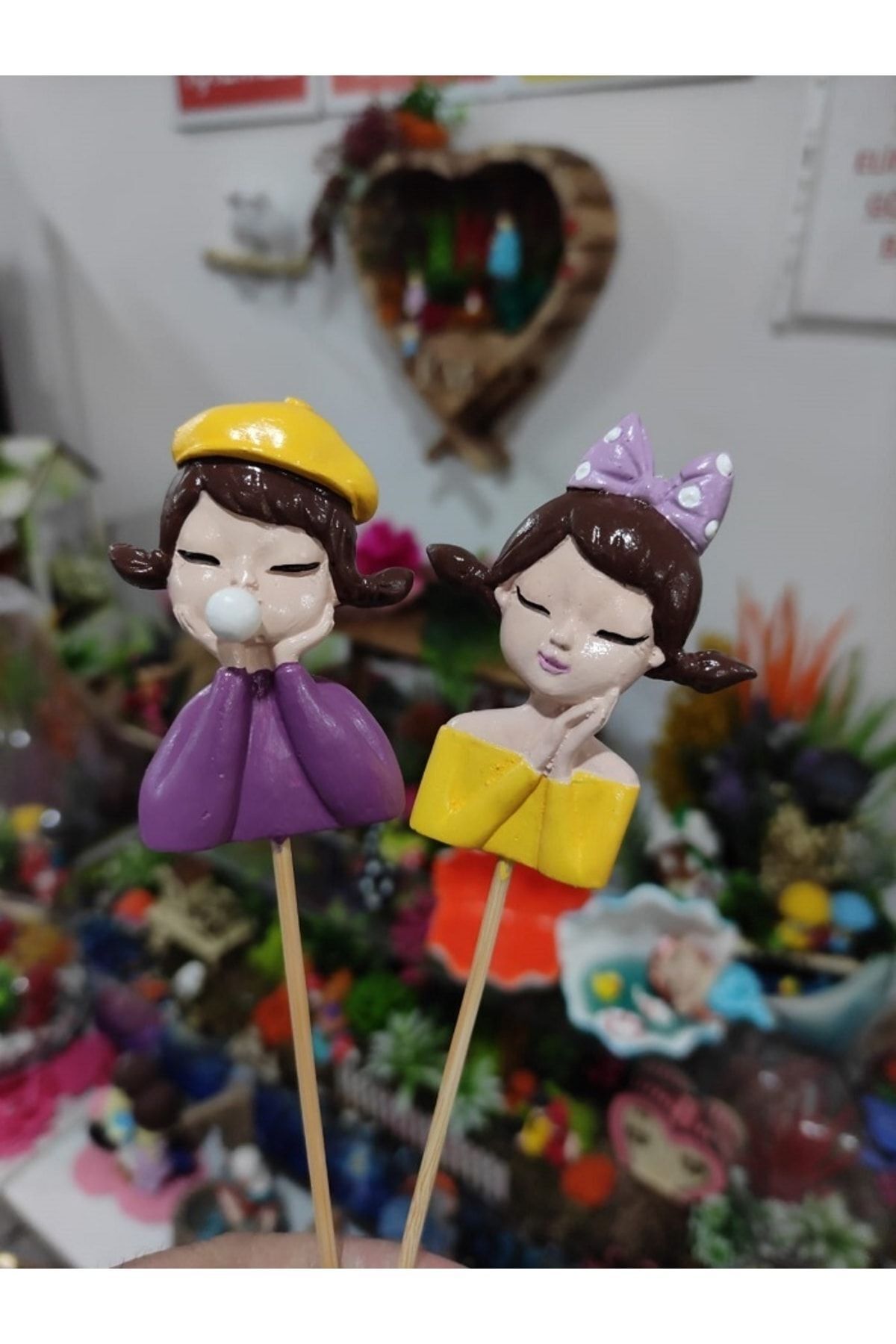 2'li Kız Obje Saksı Süsü Teraryum Obje Teraryum Diorama Malzemeleri Minyatür Obje