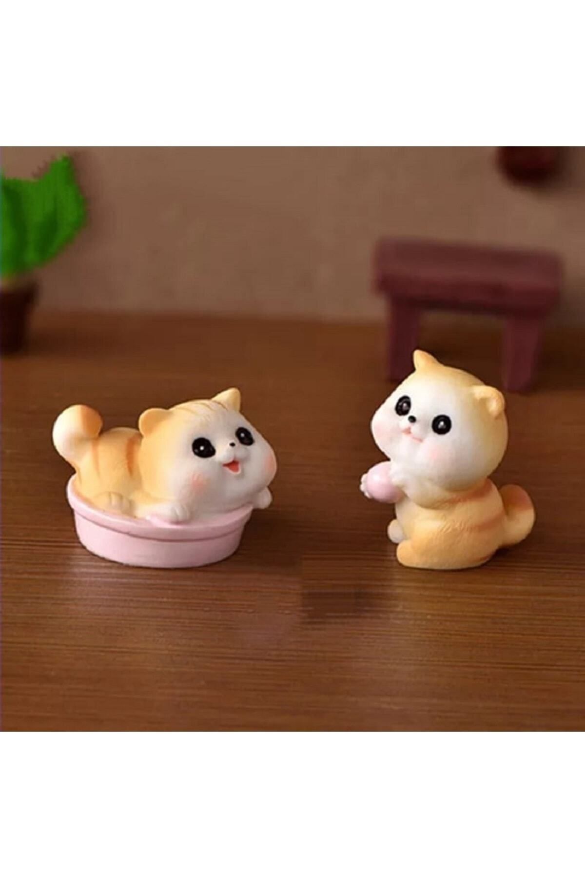 2-Piece Cat Miniature Figure Character Toys Household Toys Small Tiny Toys