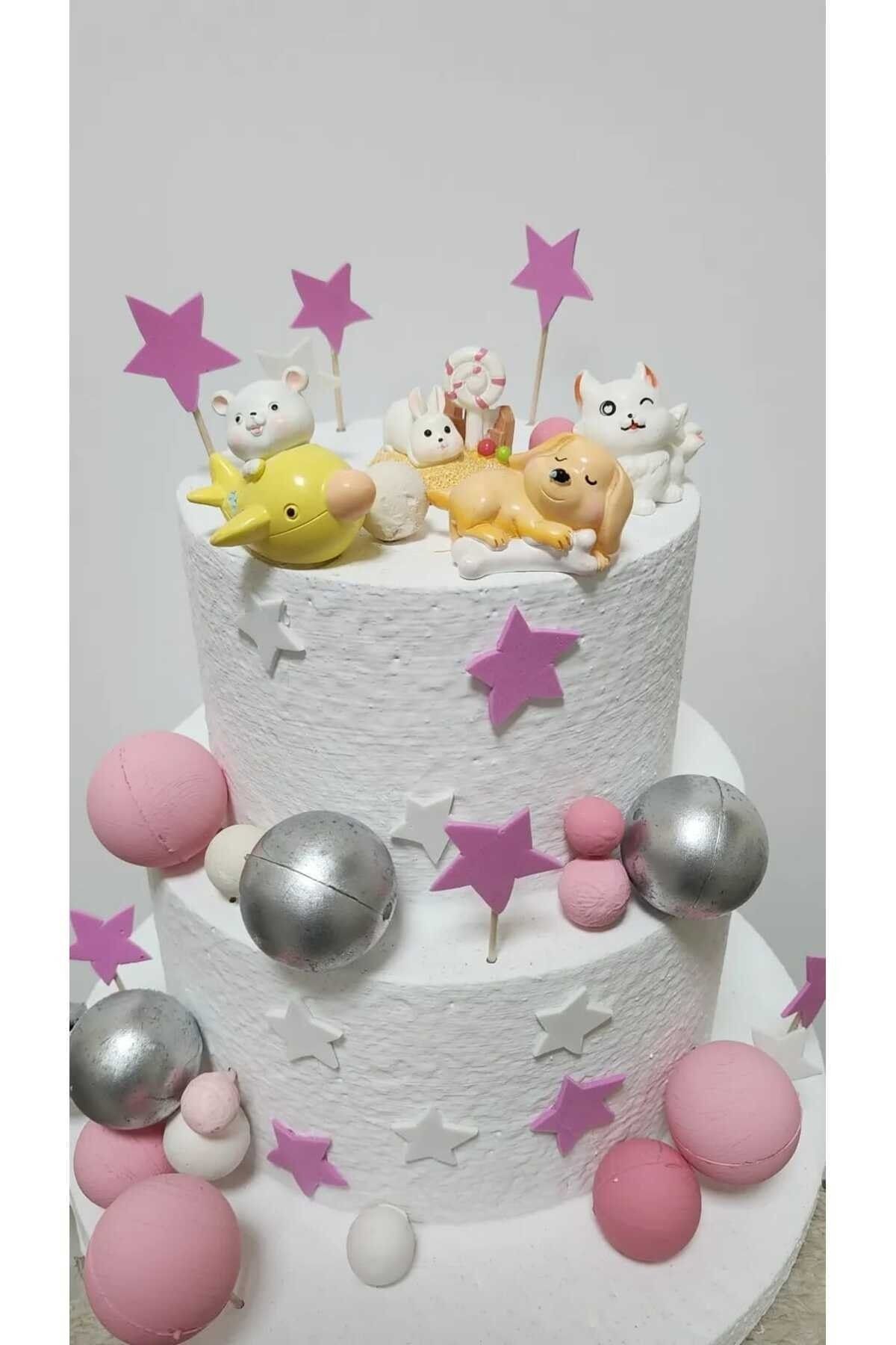 Sevimli Hayvanlar Maket Kürdanlı Cupcake Pasta Süsü 4 Parça Doğum Günü Süsleri