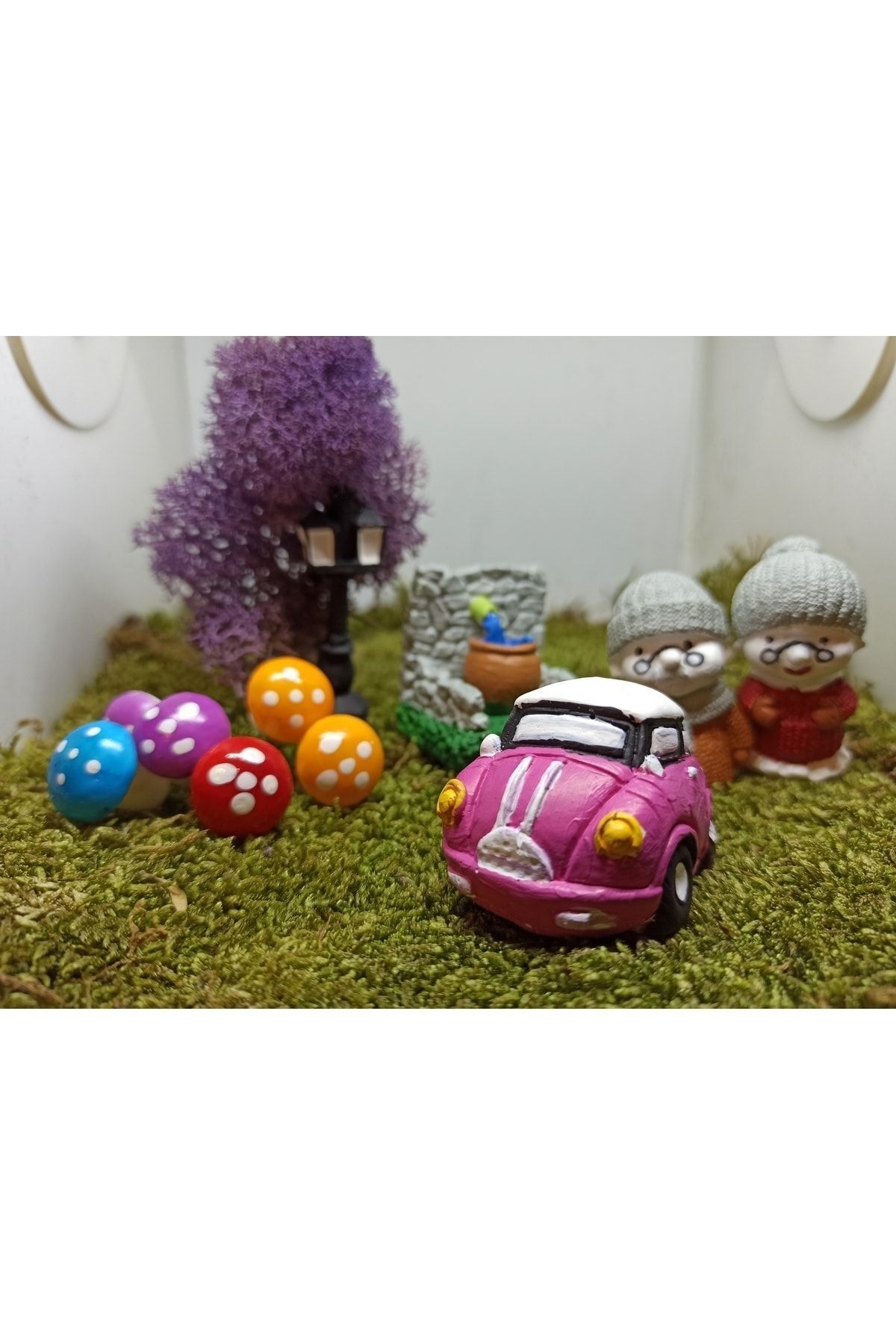 Pembe Araba Maket Kürdanlı Cupcake Pasta Süsü Doğum Günü Süsleri Kürdan Süsü