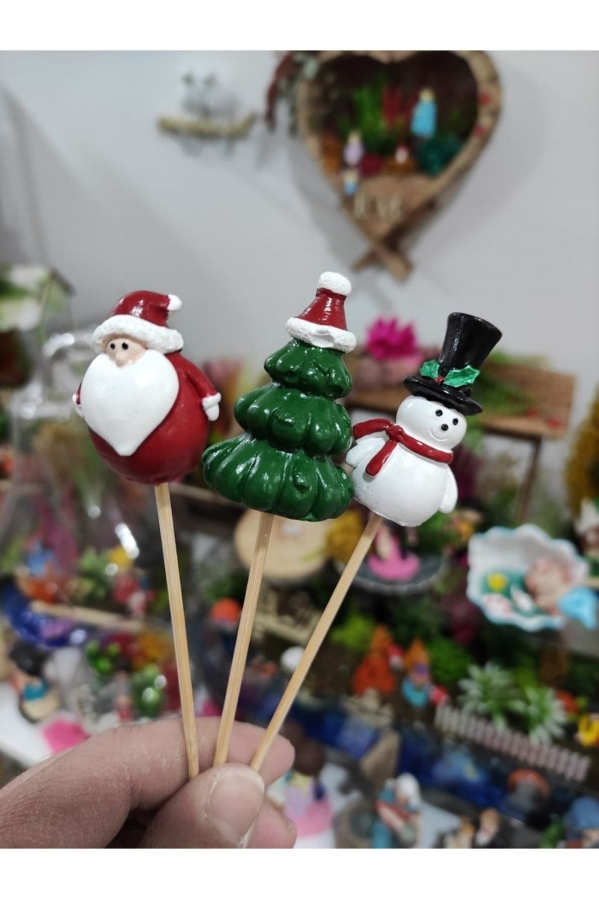 3'lü Noel Yılbaşı Maket Kürdanlı Cupcake Pasta Süsü Doğum Günü Süsleri Pasta Kürdanı