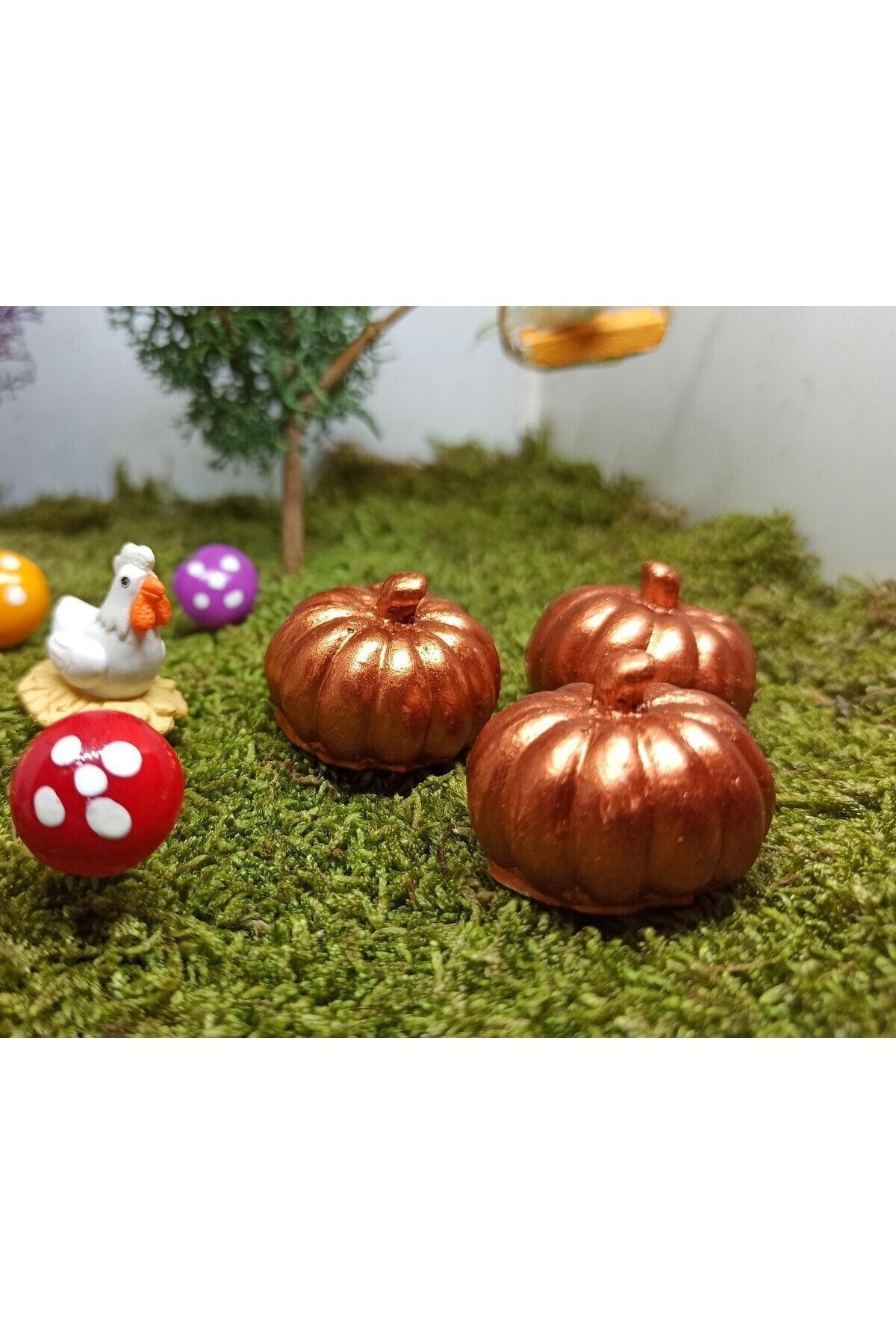 Bal Kabağı 3 Adet Bakır Renk Maket Kürdanlı Cupcake Pasta Süsü Doğum Günü Süsleri
