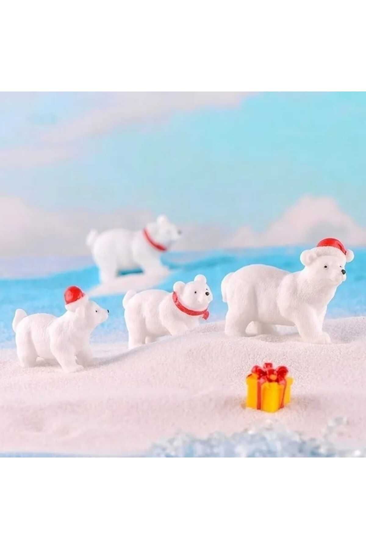 4'lü Noel Kutup Ayısı Yılbaşı Teraryum Objeleri Teraryum Diorama Malzemeleri Teraryum Süsleri Minyatür Obje