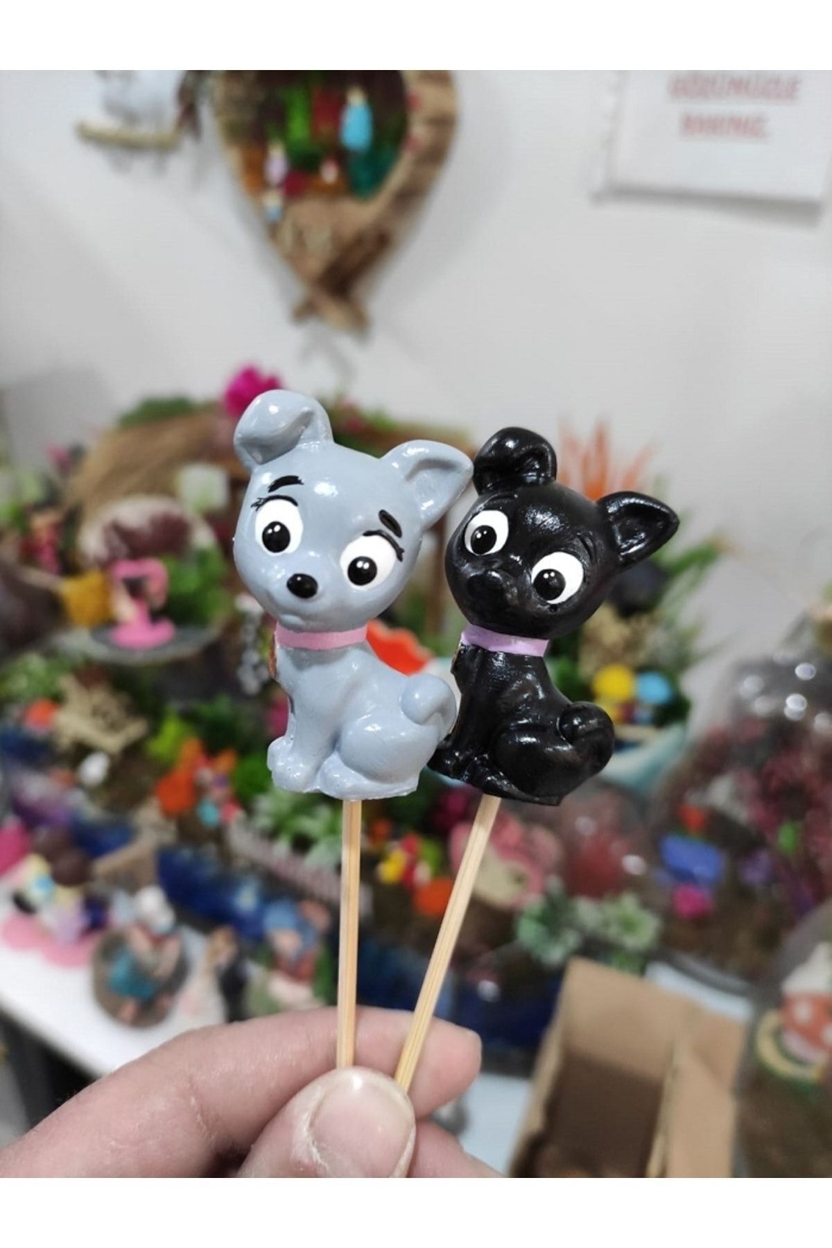 2'li Köpek Maket Kürdanlı Cupcake Pasta Süsü Doğum Günü Süsleri Pasta Kürdanı Kürdan Süsü