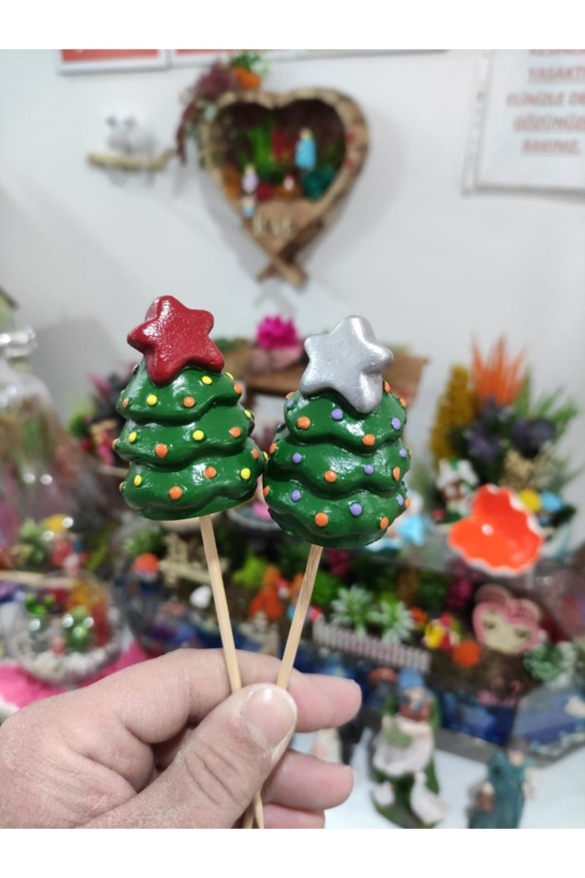 2'li Çam Ağacı Noel Yılbaşı Saksı Süsü Teraryum Obje Teraryum Diorama Malzemeleri