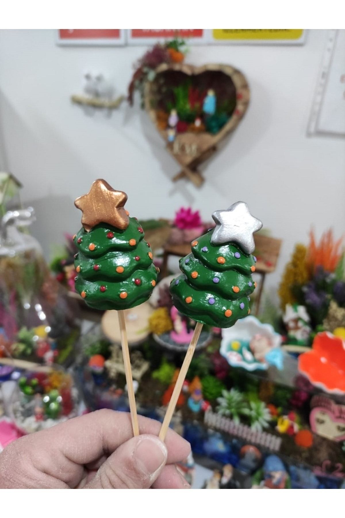 2'li Çam Ağacı Noel Yılbaşı Maket Kürdanlı Cupcake Pasta Süsü Doğum Günü Süsleri
