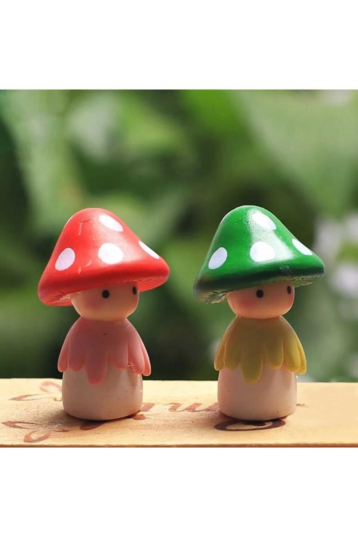 2'li Mantar Şapkalı Çocuk Maket Kürdanlı Cupcake Pasta Süsü Doğum Günü Süsleri Pasta